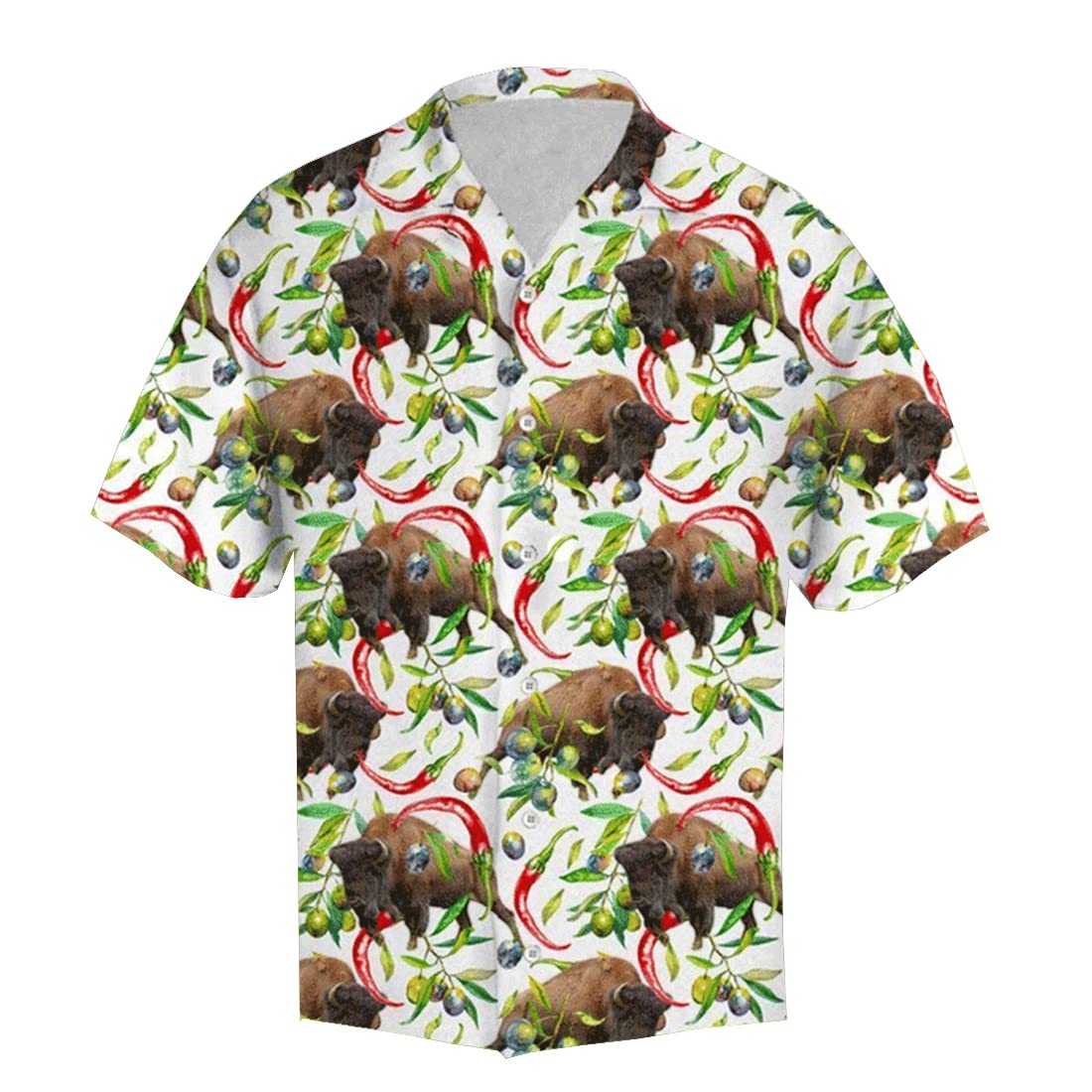 Bison Print Men's Hawaiian Shirt - Short Sleeve Button Down Casual Shirt for Summer Vacation, Beach Party & Tropical Getaways