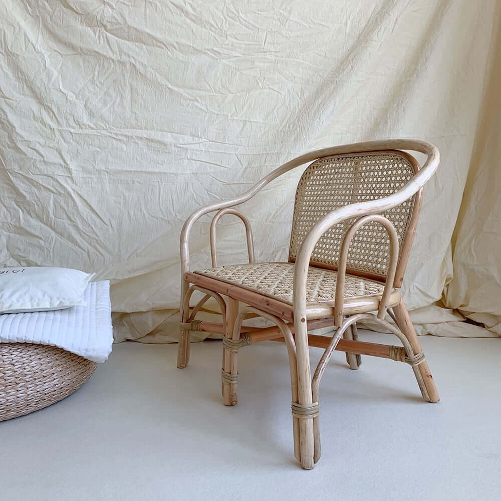 Kids Rattan Bench Mini Sofa - Natural Wicker Nursery Chair for Toddlers & Children - Perfect for Bedroom, Playroom or Daycare Decor