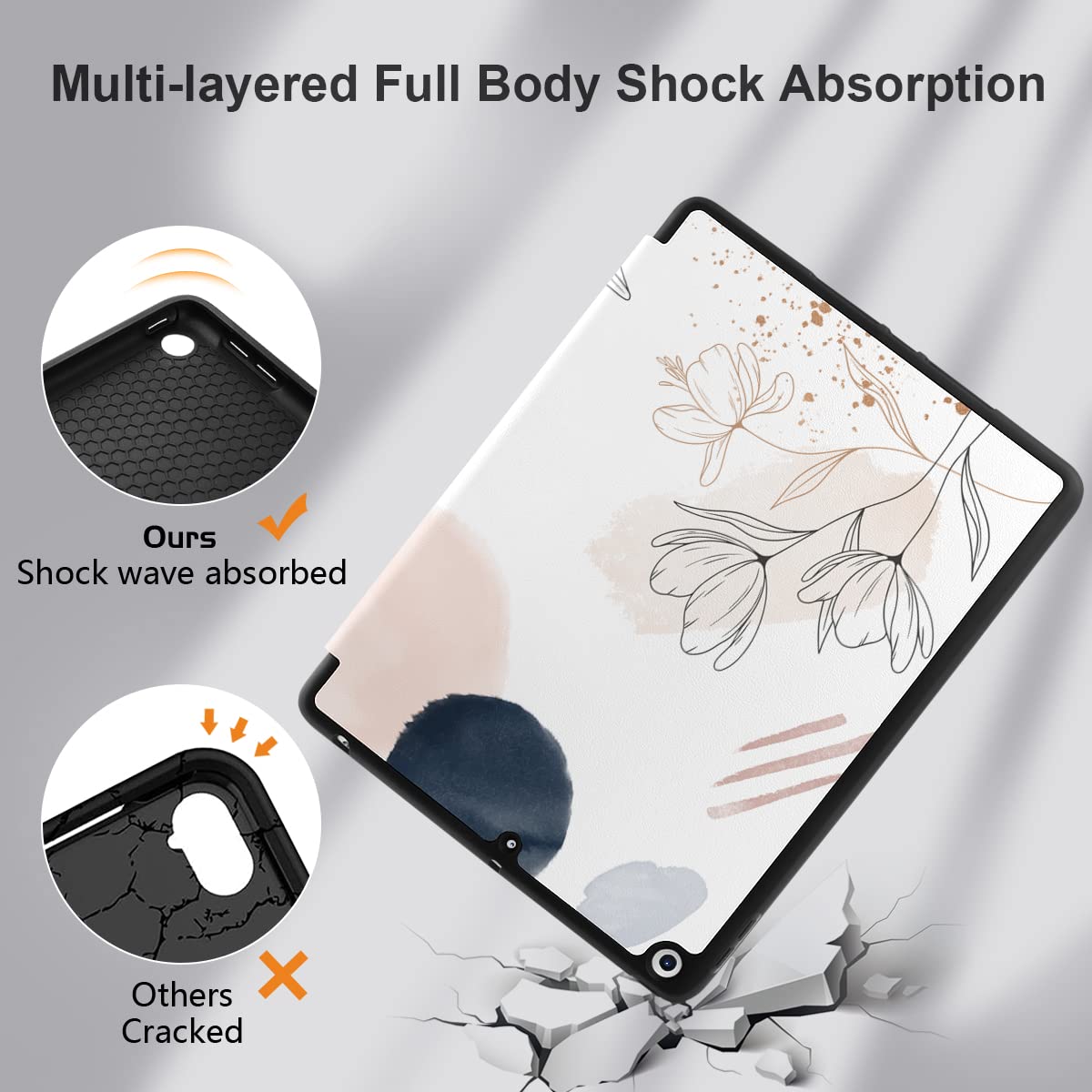 DONGKE iPad 10.2 Inch Case (2021/2020/2019) - Compatible with iPad 9th/8th/7th Generation | Slim Stand Protective Cover with Pencil Holder, Soft TPU Back & Auto Sleep/Wake | Abstract Floral Design - Perfect for Work, School & Travel