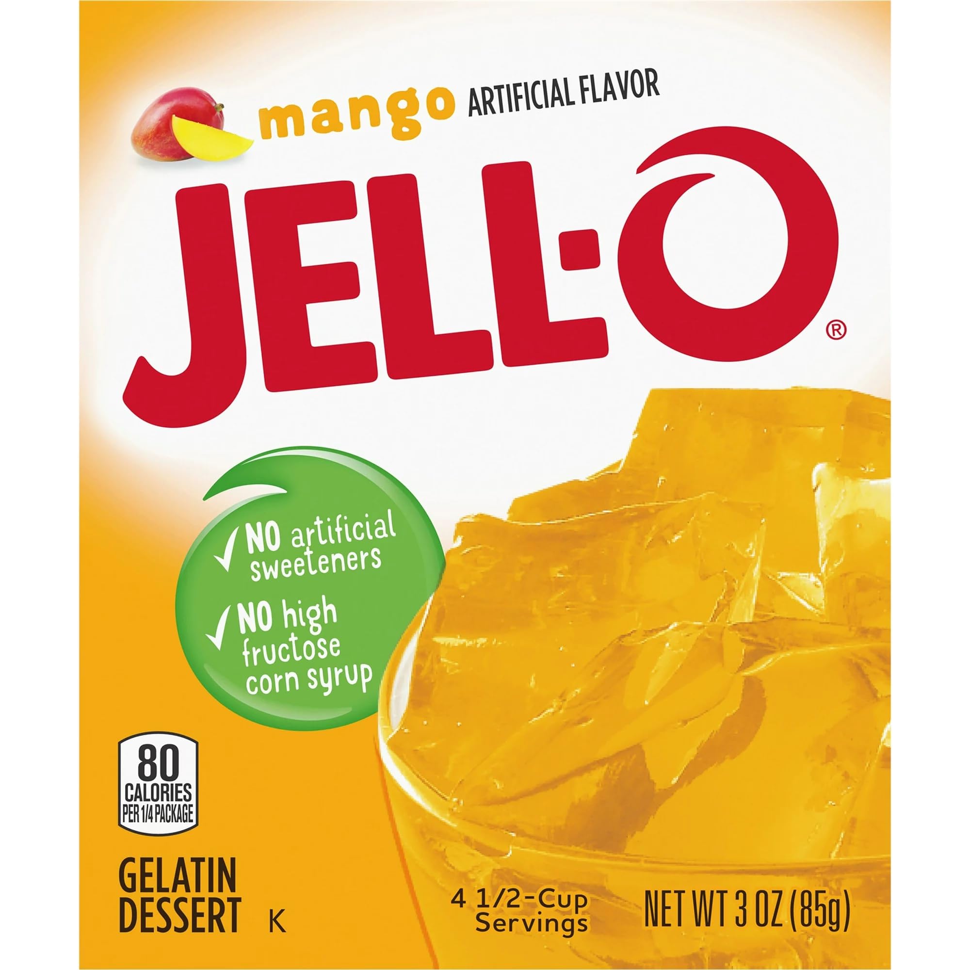 Jell-O Gelatin Snacks - Mango Flavor, 3-Ounce Box (Pack of 6) | Delicious Fruit-Flavored Dessert for Kids & Adults | Perfect for Lunchboxes, Parties, and Quick Snacks