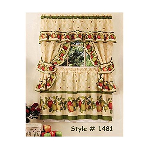 Apple Orchard Kitchen Curtain Set with Swag & Tier - 36 Inch Farmhouse Window Treatment for Cozy Country Style - Perfect for Kitchens, Dining Rooms & Cottage Decor
