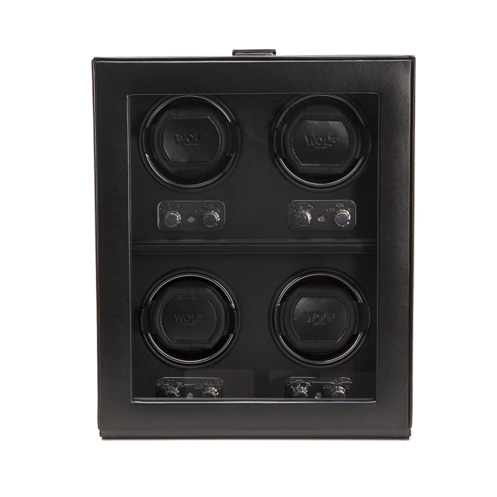 Wolf Heritage 4-Piece Watch Winder - Secure Lock-in Cuff for Heavy Watches - Vegan Leather - Home & Office Use