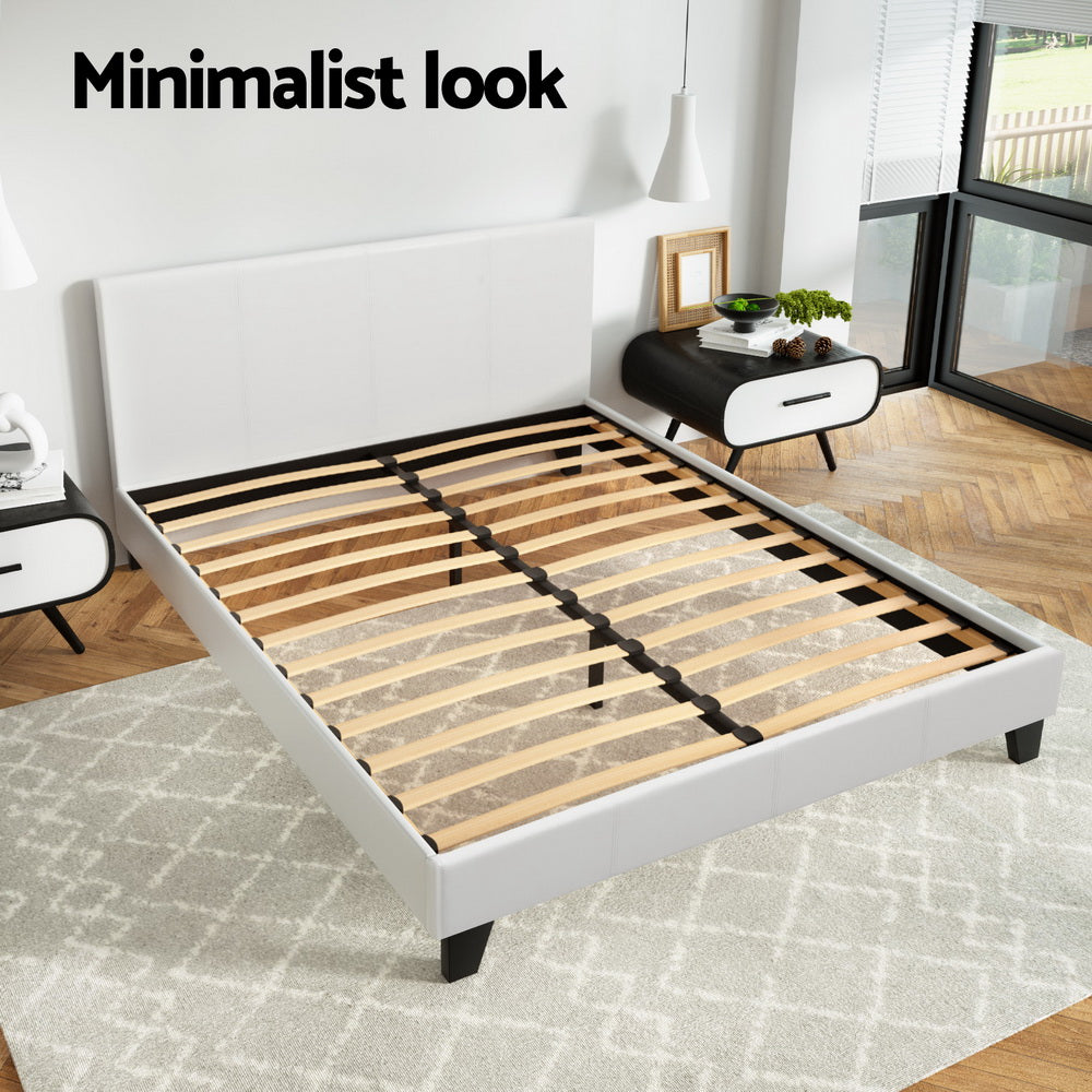 Coogee Queen Bed Frame White - Modern Wooden Platform Bed with Headboard - Perfect for Master Bedroom, Guest Room & Small Spaces