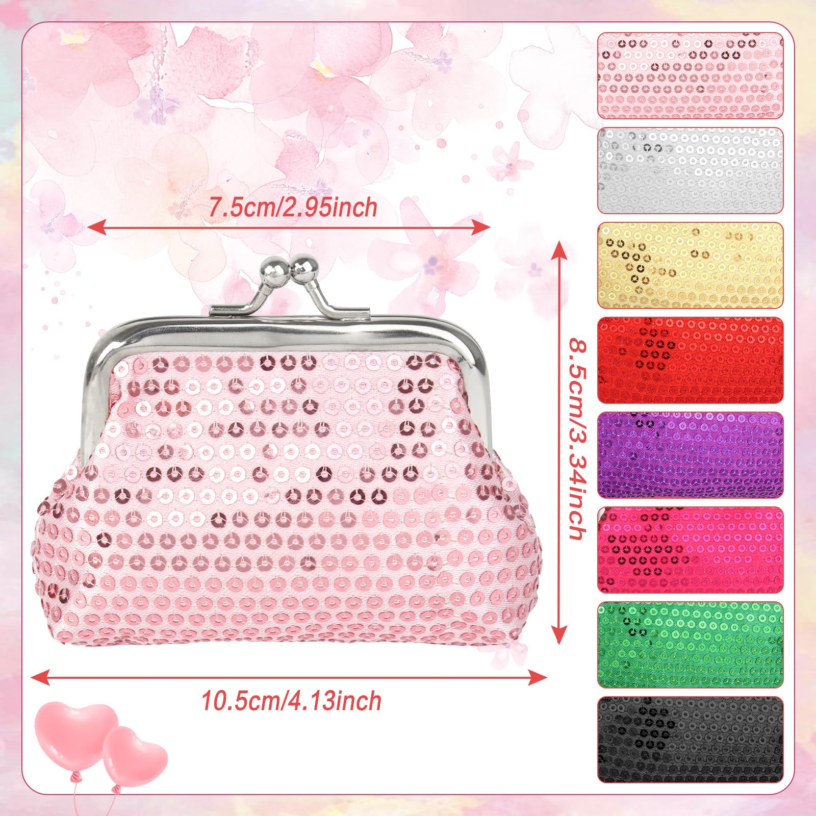 8PCS Sequin Coin Purse Wallet Set - Glitter Clutch with Buckle Closure for Women, Girls & Teens - Perfect for Parties, Prom, Gifts & Everyday Use (8 Color Options)