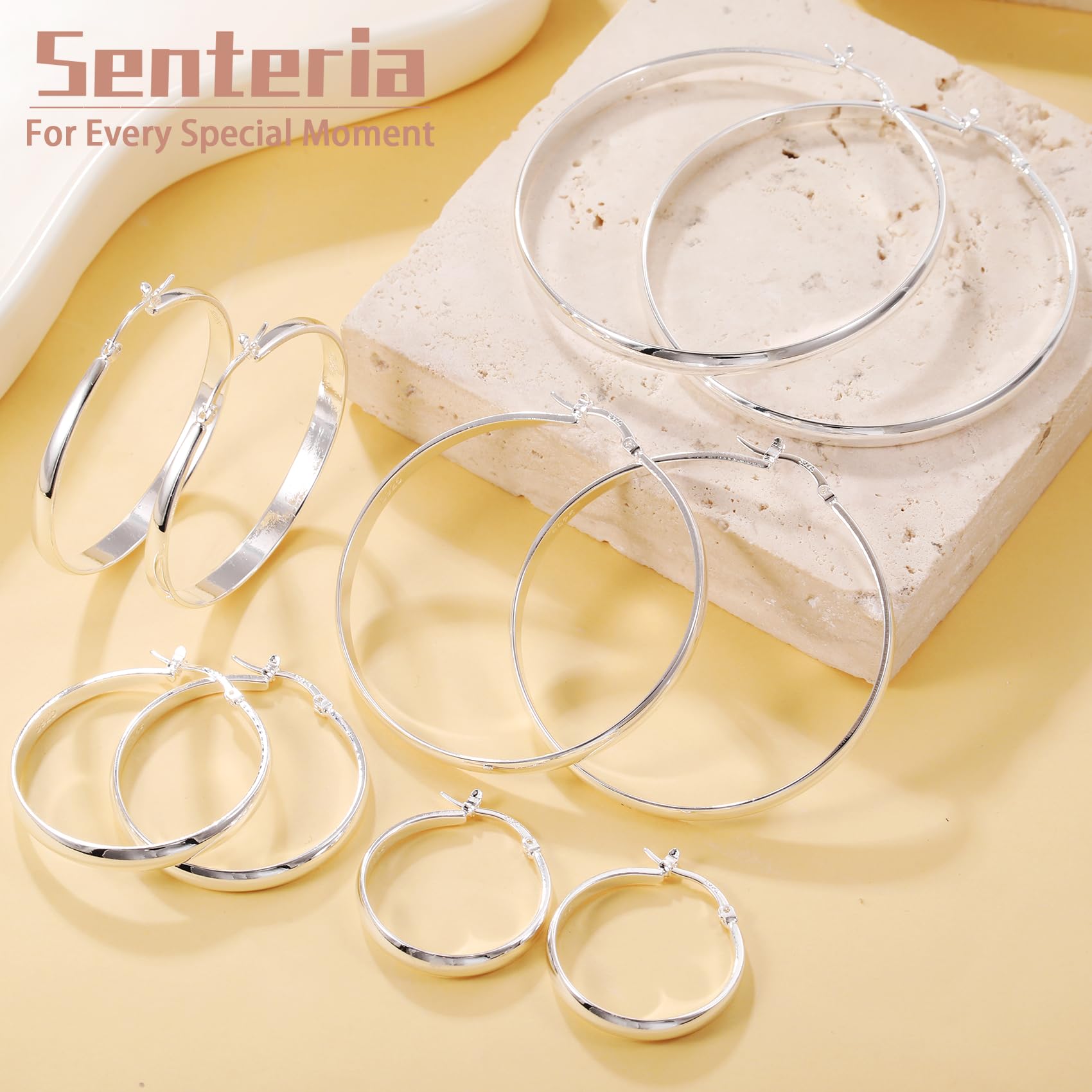 Senteria 925 Sterling Silver Hoop Earrings for Women - Large Hypoallergenic Lightweight Big Hoops | Perfect for Everyday Wear, Parties & Gifts