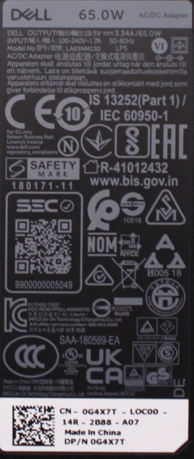 Original Dell Latitude E5470 Laptop Charger 65W 19.5V 3.34A AC Adapter with UK Power Cord - Compatible for Business, Travel & Home Office Use