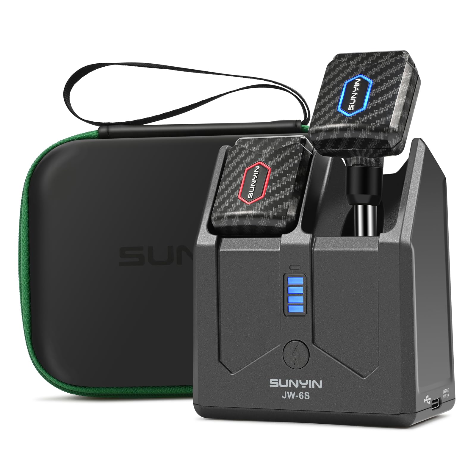 5.8GHz Mini Wireless Guitar System with Charging Case - 4-Channel Transmitter & Receiver for Electric Guitar & Digital Wind Instruments | Portable Carbon Fiber Design | Stage Performance & Home Practice