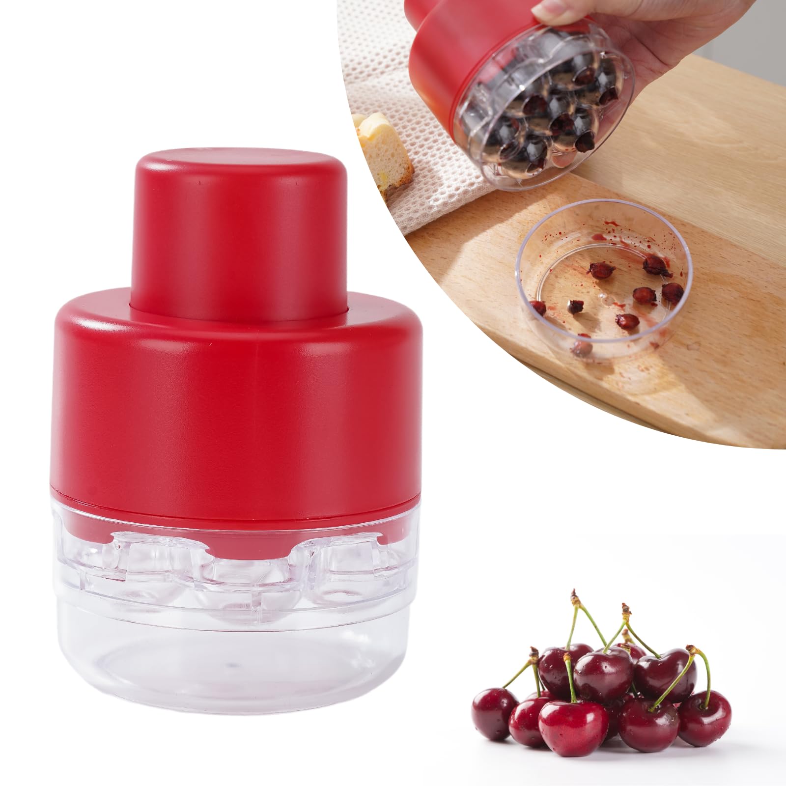 Premium 7-Hole Cherry Pitter Tool - Stainless Steel Cherry Corer & Seed Remover - Portable Multi-Function Fruit Pitter for Cherries, Olives & More - Perfect for Baking, Canning & Jam Making (7 Cherries at Once)
