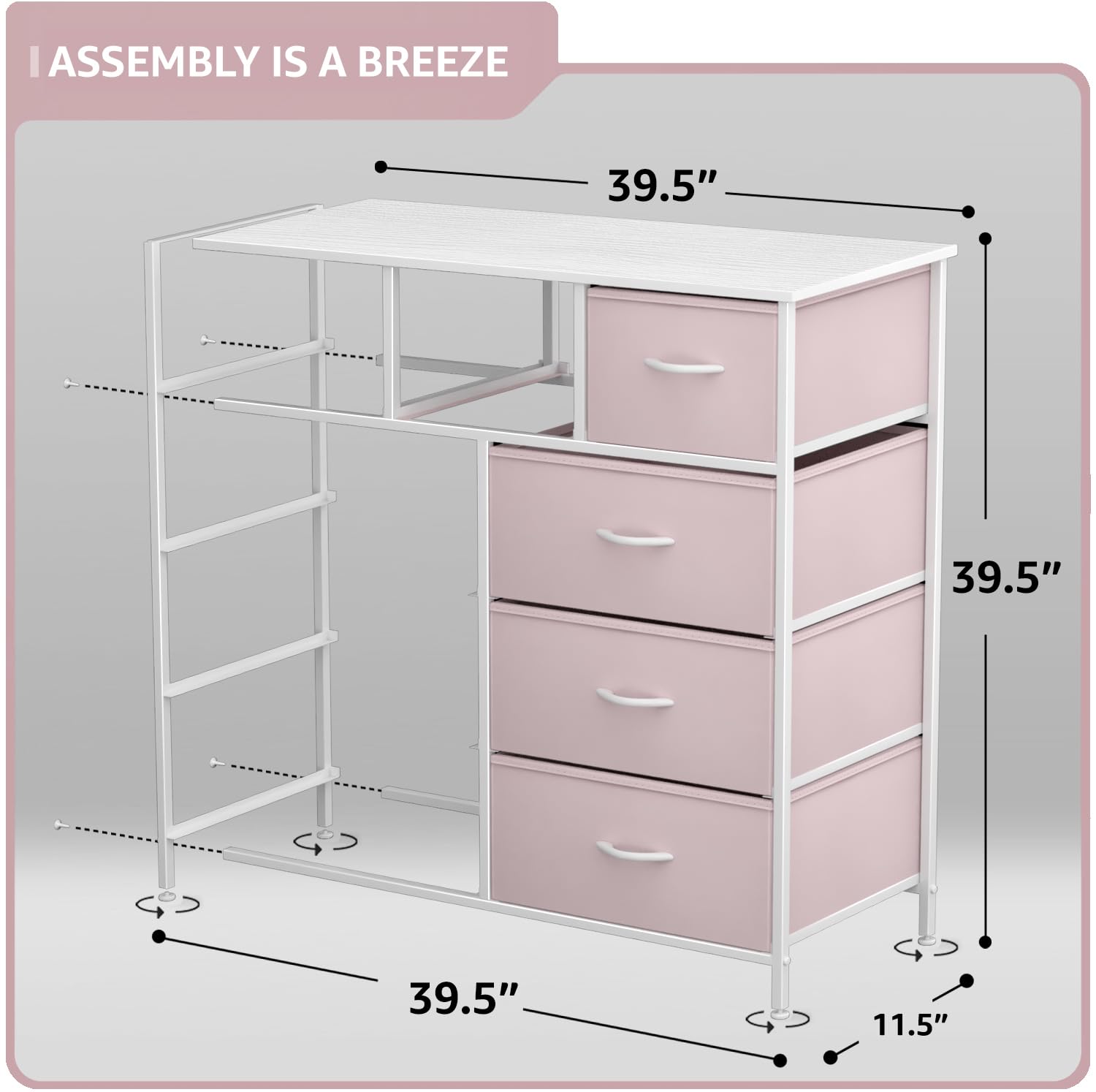 Sorbus 9-Drawer Storage Dresser - Wood Top & Steel Frame Fabric Bin Organizer for Bedroom, Hallway, Closet & Office - Solid Pink | Space-Saving Furniture for Small Apartments & Dorm Rooms