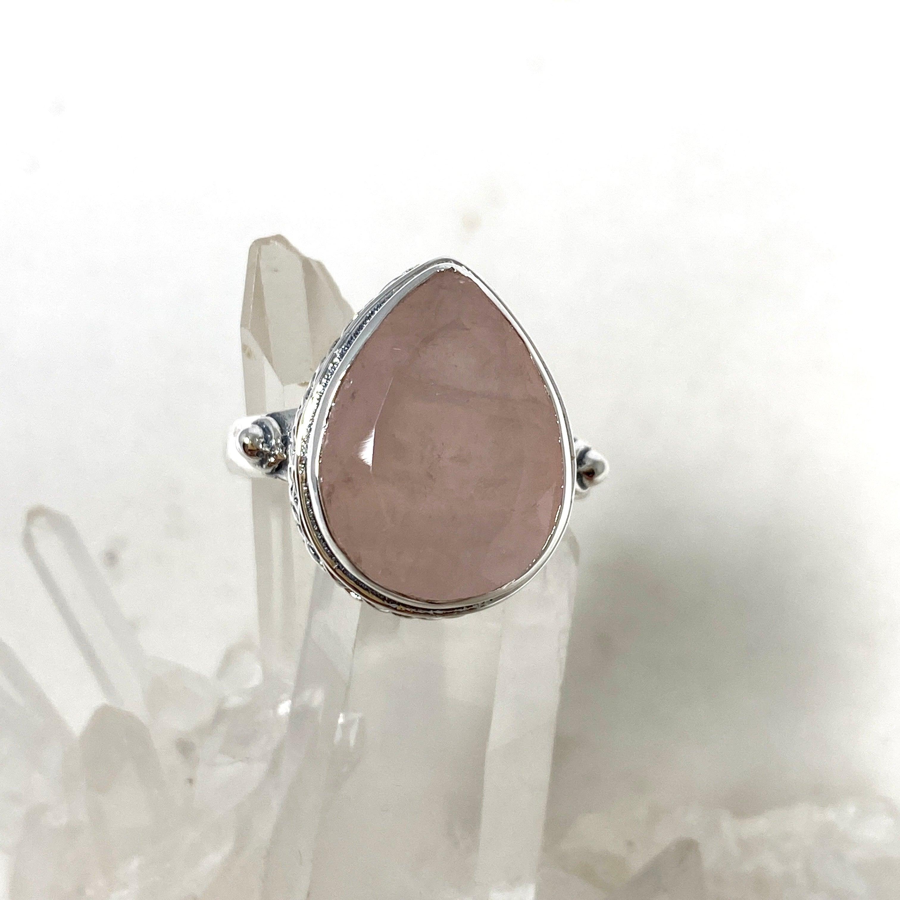 Rose Quartz Faceted Teardrop Ring in Sterling Silver - Elegant Jewelry for Women, Gift for Her, Valentine's Day Present, Wedding, Anniversary & Special Occasions