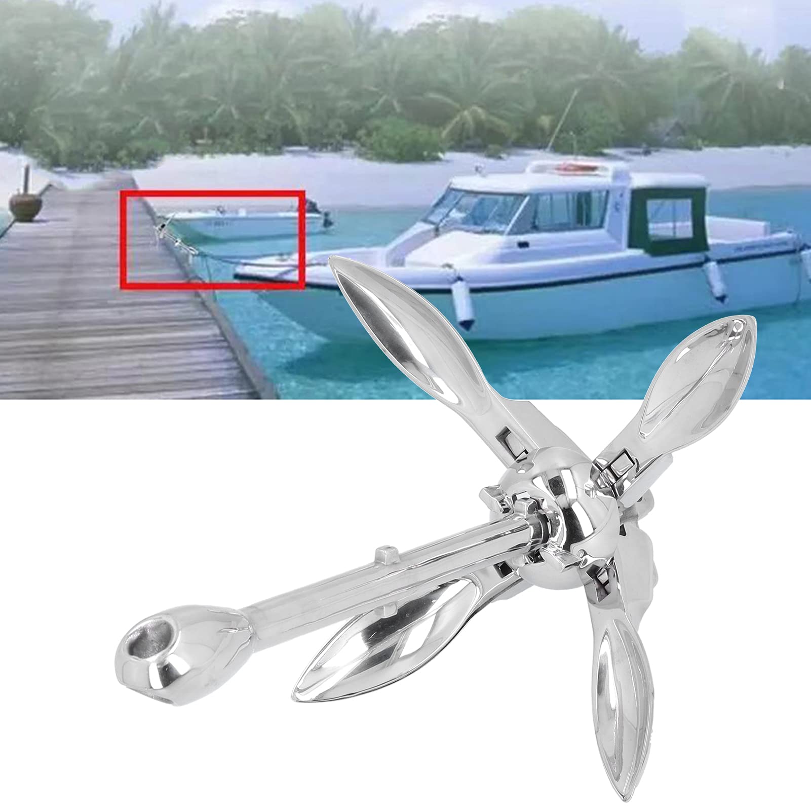 KIMISS 7lbs Foldable Grapnel Boat Anchor - 316 Stainless Steel Marine Hardware for Yachts, Fishing Boats & Small Watercraft | Perfect for Shallow Waters, Kayaking & Dinghy Mooring
