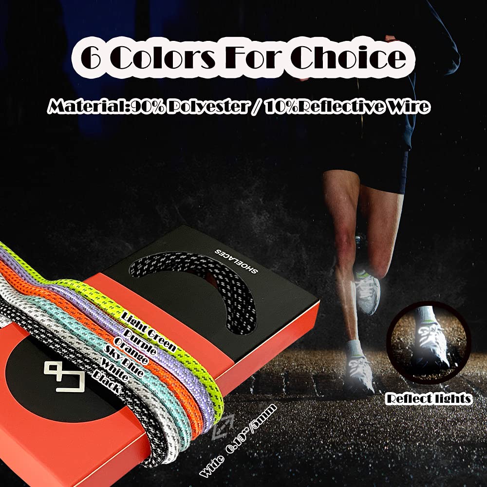 Reflective Round Shoe Laces for Sneakers - High Visibility Running & Walking Shoelaces for Night Safety (2 Pairs) - Perfect for Jogging, Hiking, and Outdoor Activities