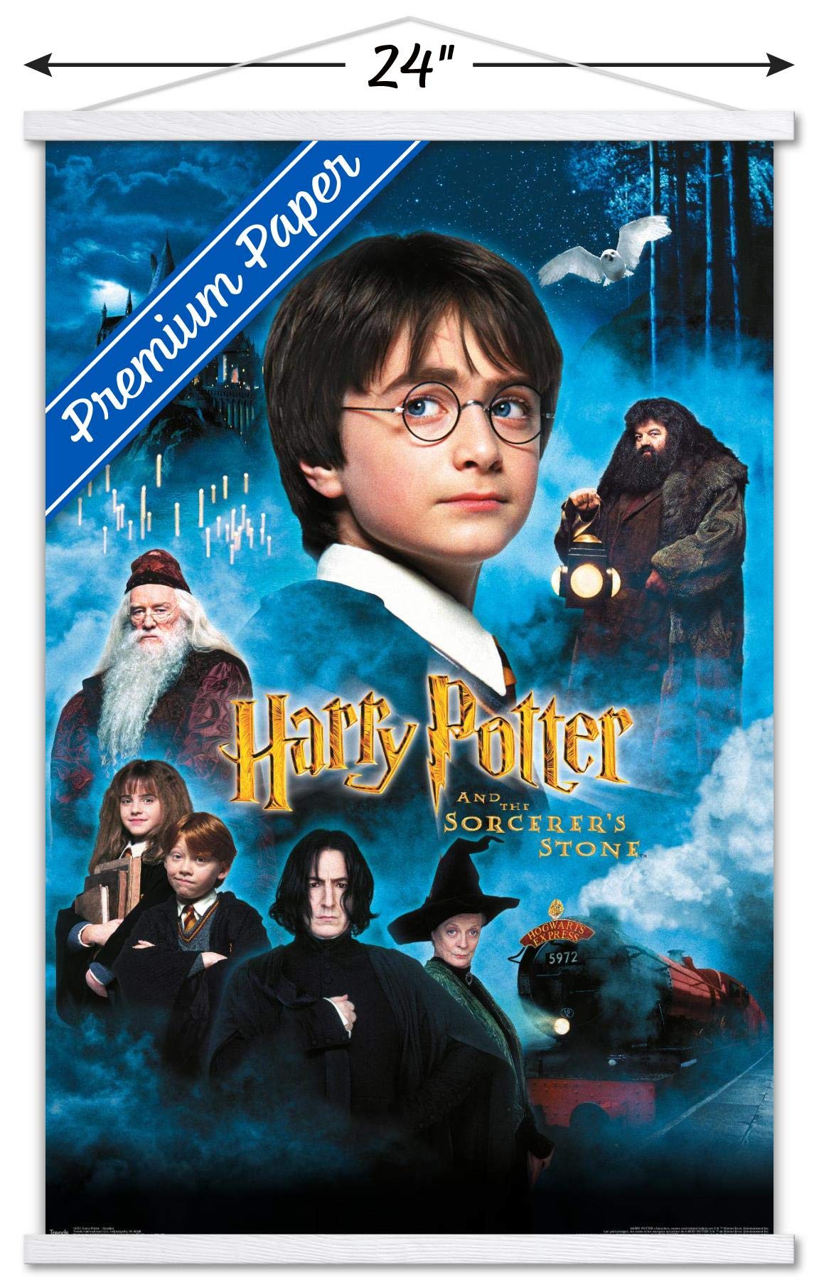 Harry Potter and the Sorcerer's Stone Movie Poster - 22.375x34 Inch Premium Wall Art Print with White Hanger - Official Trends International Licensed Decor for Bedroom, Dorm, Theater Room & Harry Potter Fan Gifts