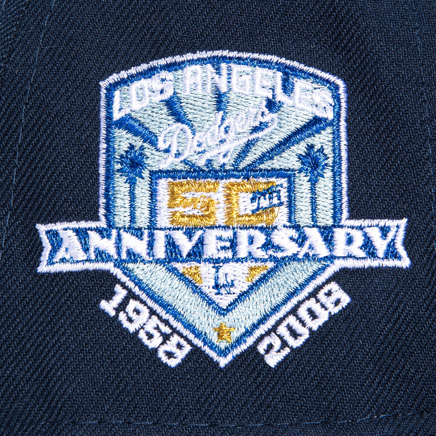 New Era 59Fifty Los Angeles Dodgers 50th Anniversary Patch Snapback Hat - Navy & Black Baseball Cap for Men & Women - Perfect for Games, Fan Gear & Streetwear Fashion