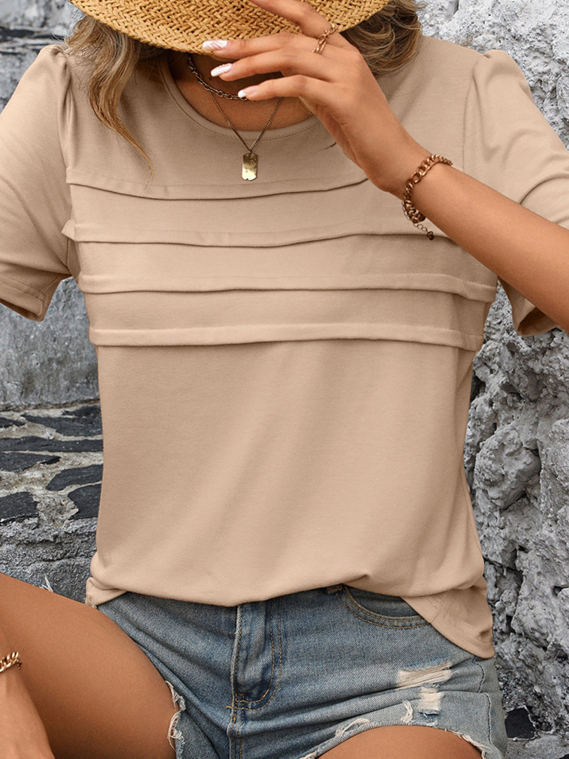 Ivy Lane Women's Round Neck Short Sleeve Casual T-Shirt | Soft Cotton Summer Top for Everyday Wear & Outfits