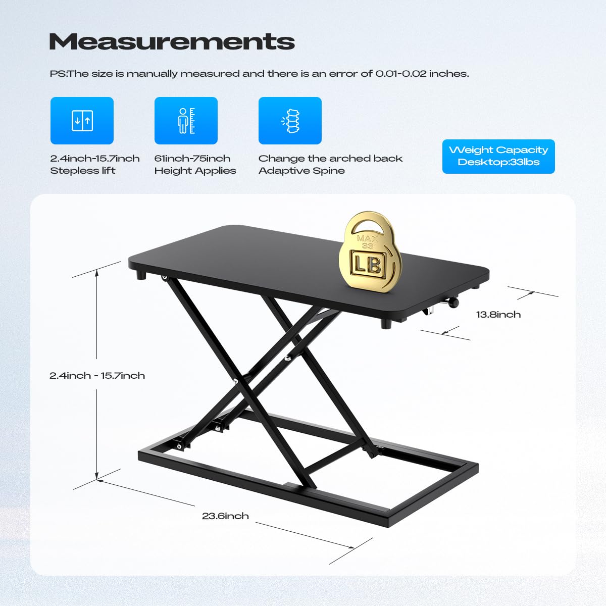 Adjustable Standing Desk Converter - Ergonomic Stand Up Desk Riser for Tabletop, Height Adjustable Computer Workstation for Laptop & Single Monitor - Perfect for Home Office & Remote Work (Black)