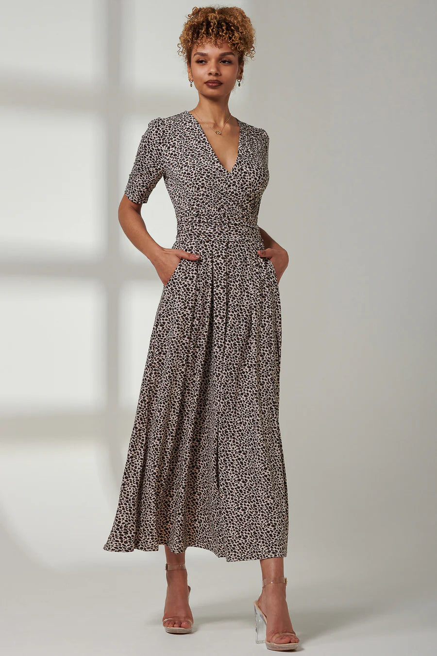 Kenzie Half Sleeve Jersey Maxi Dress - Neutral Animal Print Flowy Beach Dress for Women | Summer Vacation, Boho Chic Outfit, Casual Daywear
