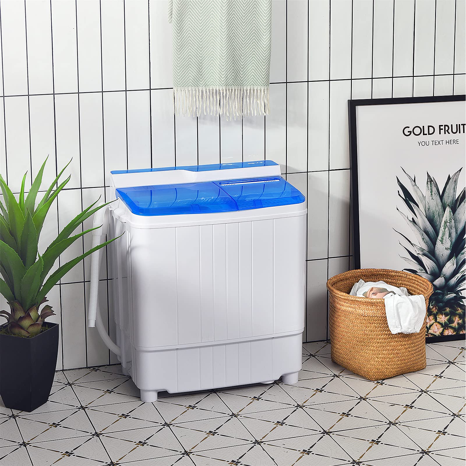 Giantex Portable Twin Tub Washing Machine and Dryer Combo - 13lbs Compact Mini Laundry Washer with Built-in Drain Pump, Semi-Automatic Wash & Spin Cycle - Perfect for Apartments, Dorms, Camping, RVs, and Small Spaces