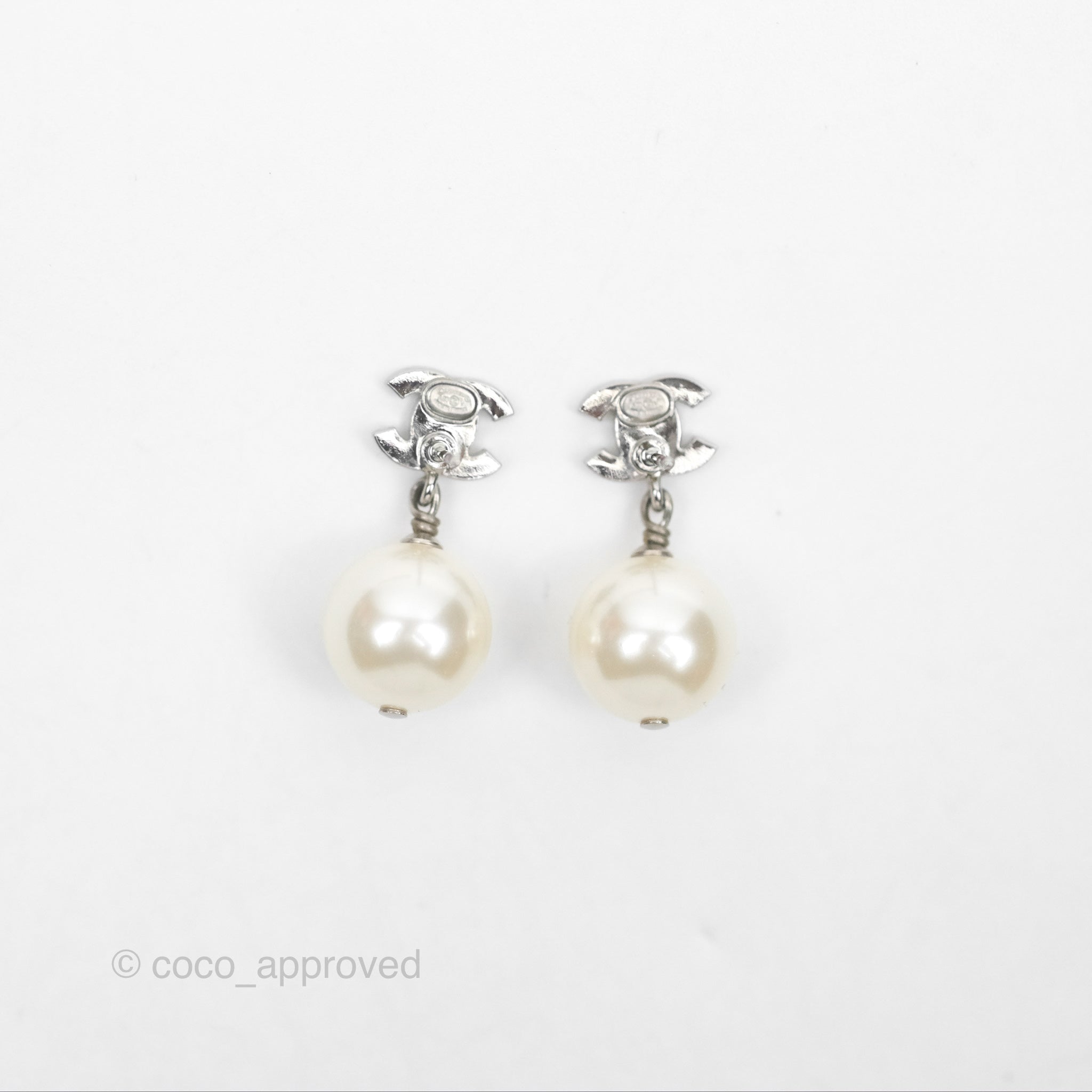 Chanel CC Crystal Pearl Drop Earrings - Silver Tone 23V - Luxury Fashion Jewelry for Women, Perfect for Parties, Weddings & Special Occasions