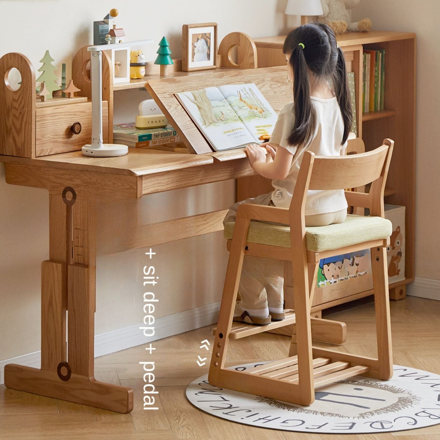 Solid Wood Lift Children's Chair - Beech & Oak Wooden High Chair for Kids - Perfect for Dining, Learning & Playtime at Home