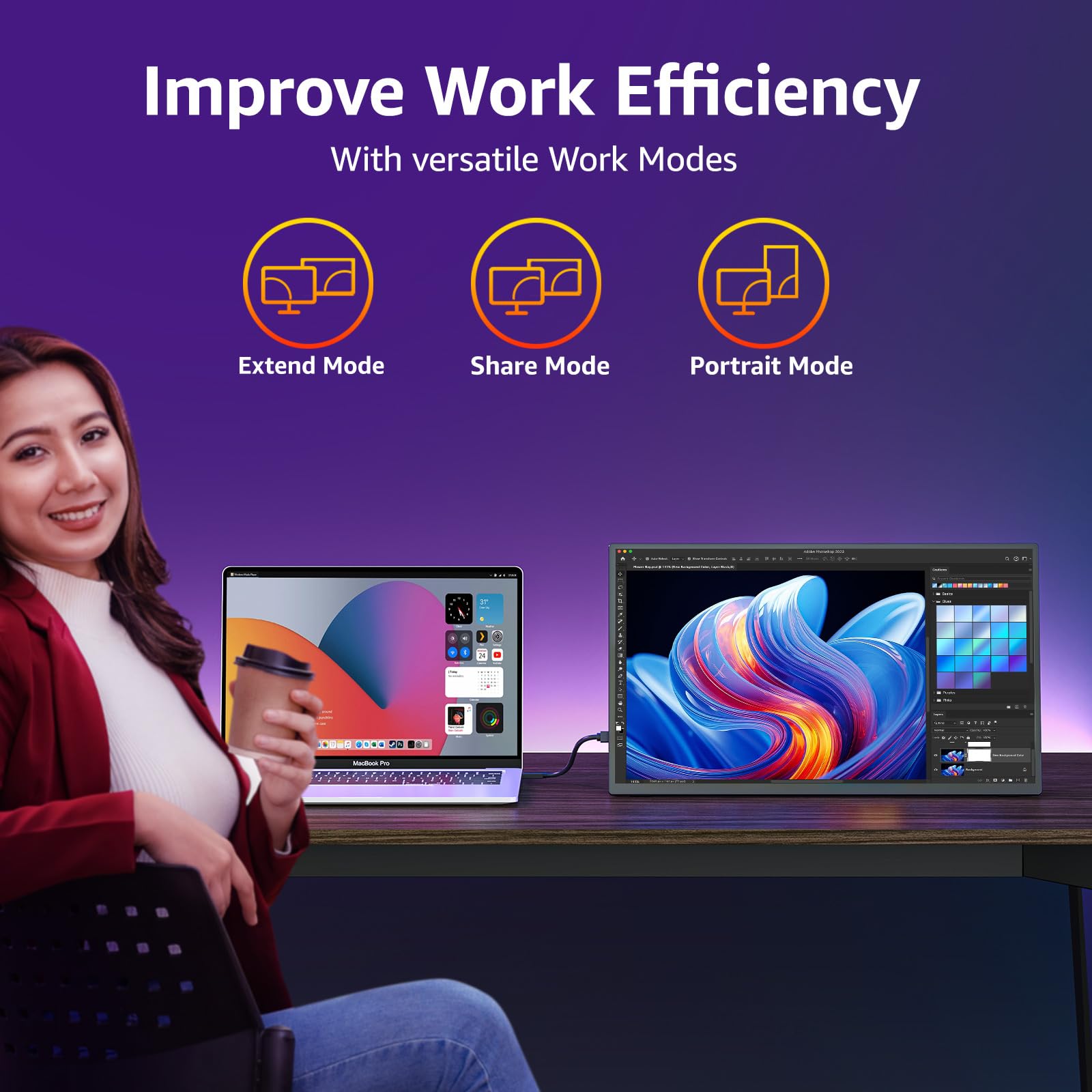 Cocopar 18.5 Inch Portable Gaming Monitor - Full HD 1080P IPS Display, 100Hz Refresh Rate, 120% sRGB, USB-C & HDMI Connectivity, Built-in Speakers, VESA Mount Compatible for Laptop, MacBook, Surface, PC, Xbox, PS4/5 - Perfect for Work, Gaming & Travel with Adjustable Kickstand