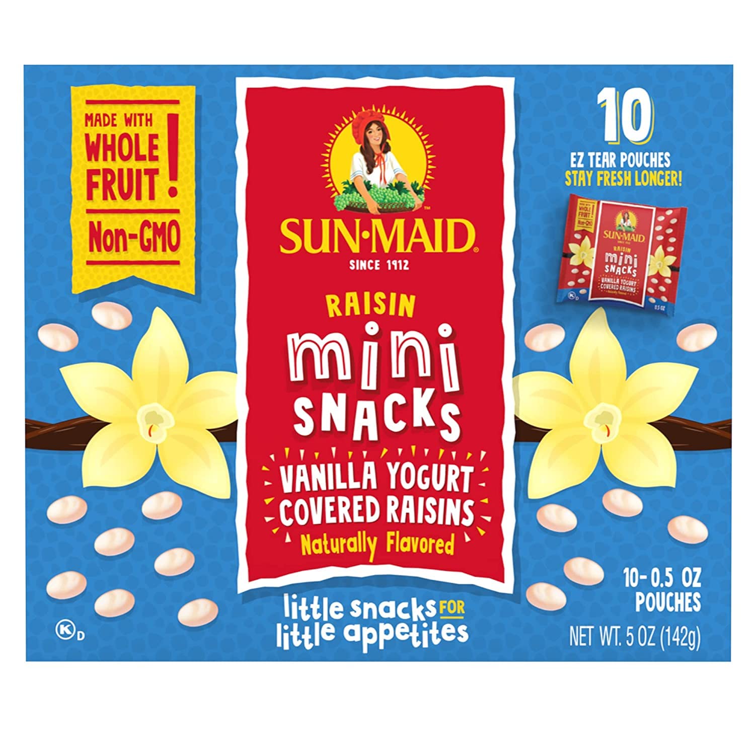 Sun-Maid Vanilla Yogurt Coated Raisins - 80 Pack (0.5 oz Each) | Healthy Yogurt Covered Dried Fruit Snacks | Perfect for School Lunches, Office Snacks & On-the-Go Energy Boost
