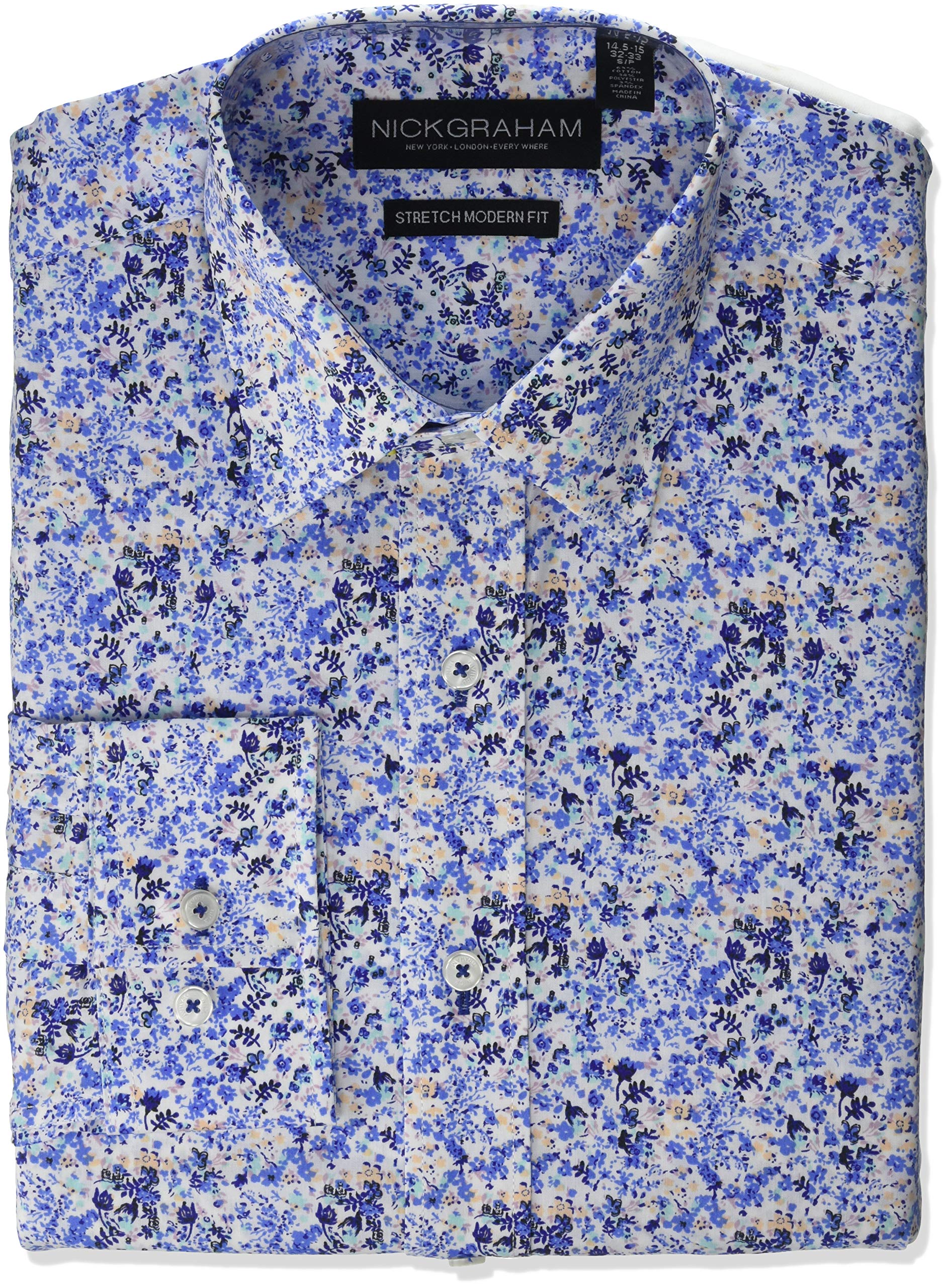 Nick Graham Men's Floral Performance Stretch Cotton Blend Dress Shirt - Breathable & Comfortable for Work, Office & Formal Occasions