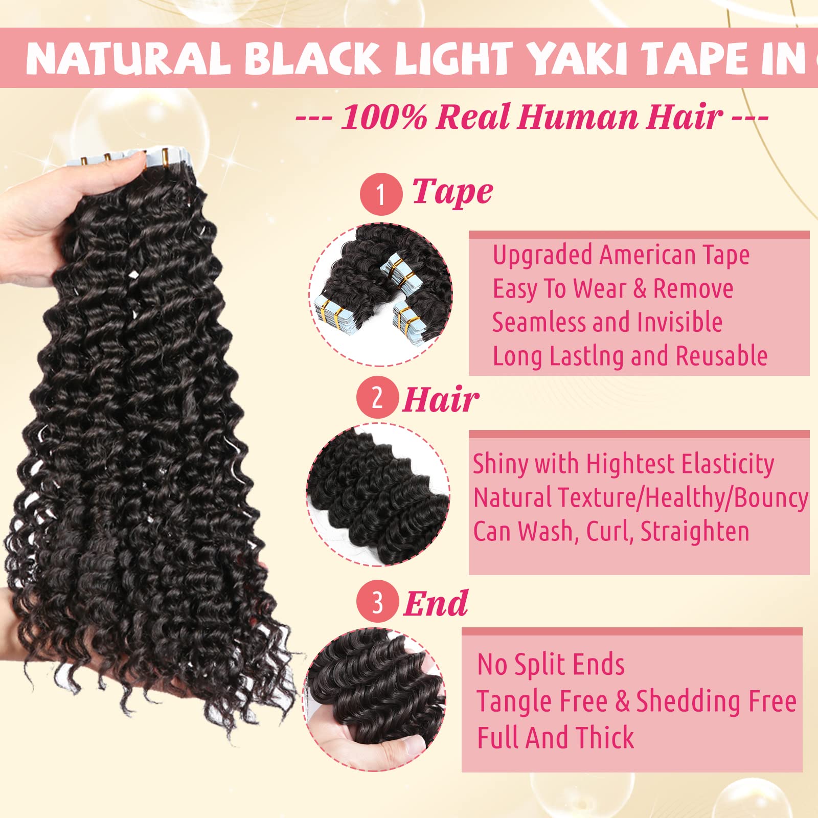 100% Real Human Tape in Hair Extensions - Deep Wave Brazilian Remy Hair 22