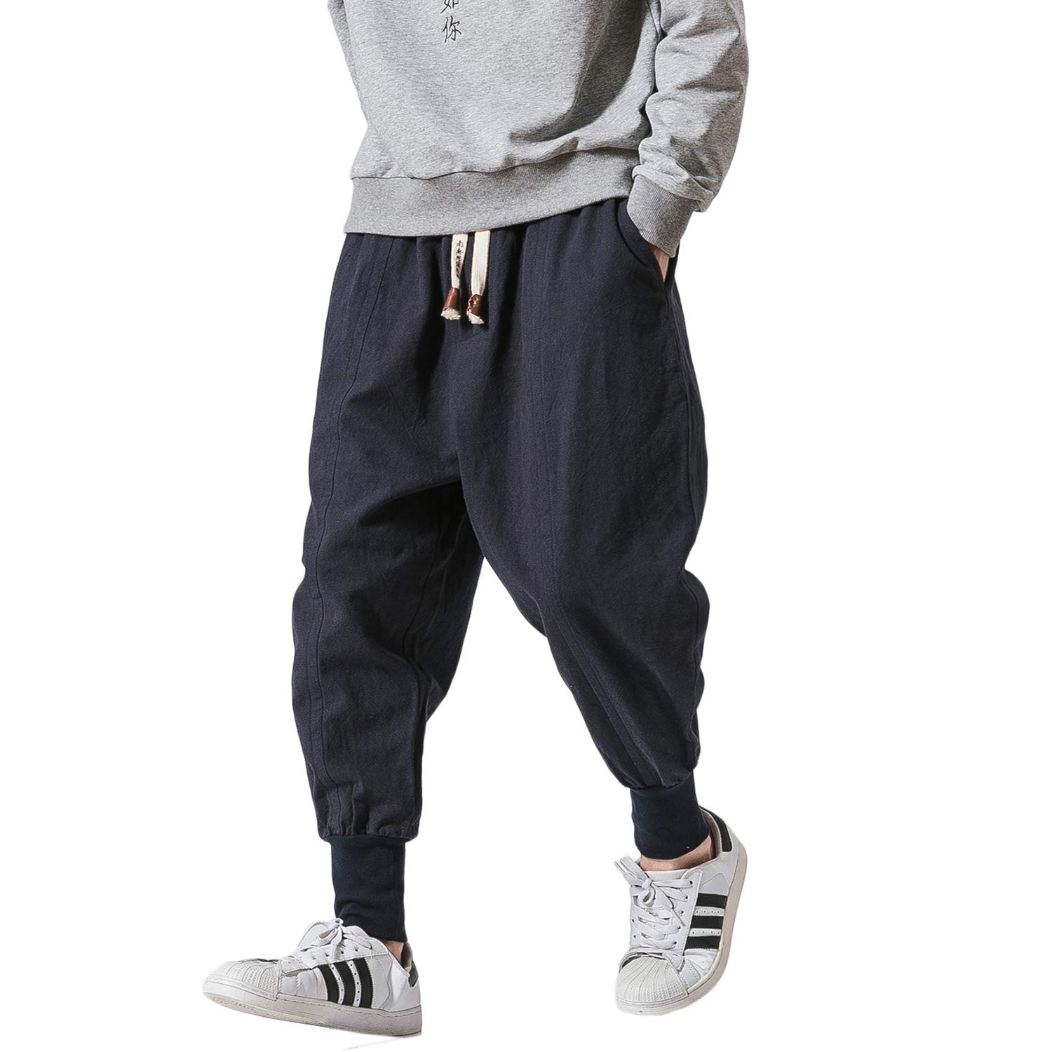 PRIJOUHE Men's Slim Fit Joggers - Low Crotch Sweatpants for Hip Hop & Casual Wear | Comfortable Harem Pants for Running, Gym, Lounge & Street Style