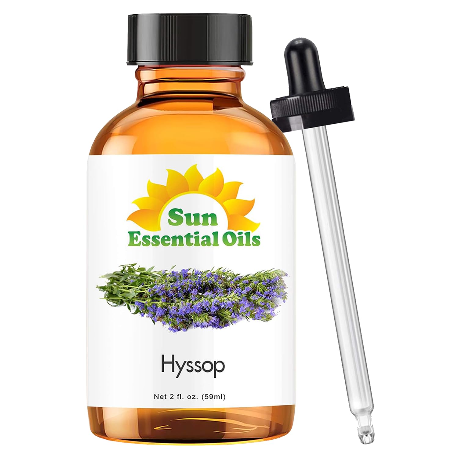 Pure Hyssop Essential Oil for Aromatherapy - 2 Fl Oz (60ml) - 100% Natural Sun Essential Oils for Diffusers, Massage & Relaxation - Perfect for Home Spa, Yoga & Stress Relief