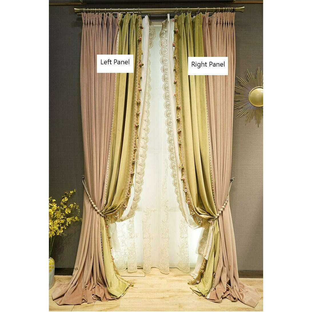 Luxury Brittany Princess Velvet Curtains - Pink & Yellow Window Drapes for Girls' Bedroom & Nursery Decor