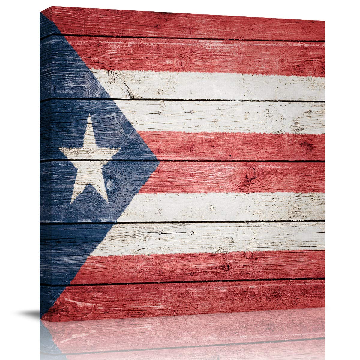 Puerto Rico Wall Art - Rustic Flag Picture Painting, Stretched & Framed Modern Artwork Print (28x28in) for Kitchen, Bathroom, Bedroom & Office Decor | Perfect for Home, Office & Gift Giving