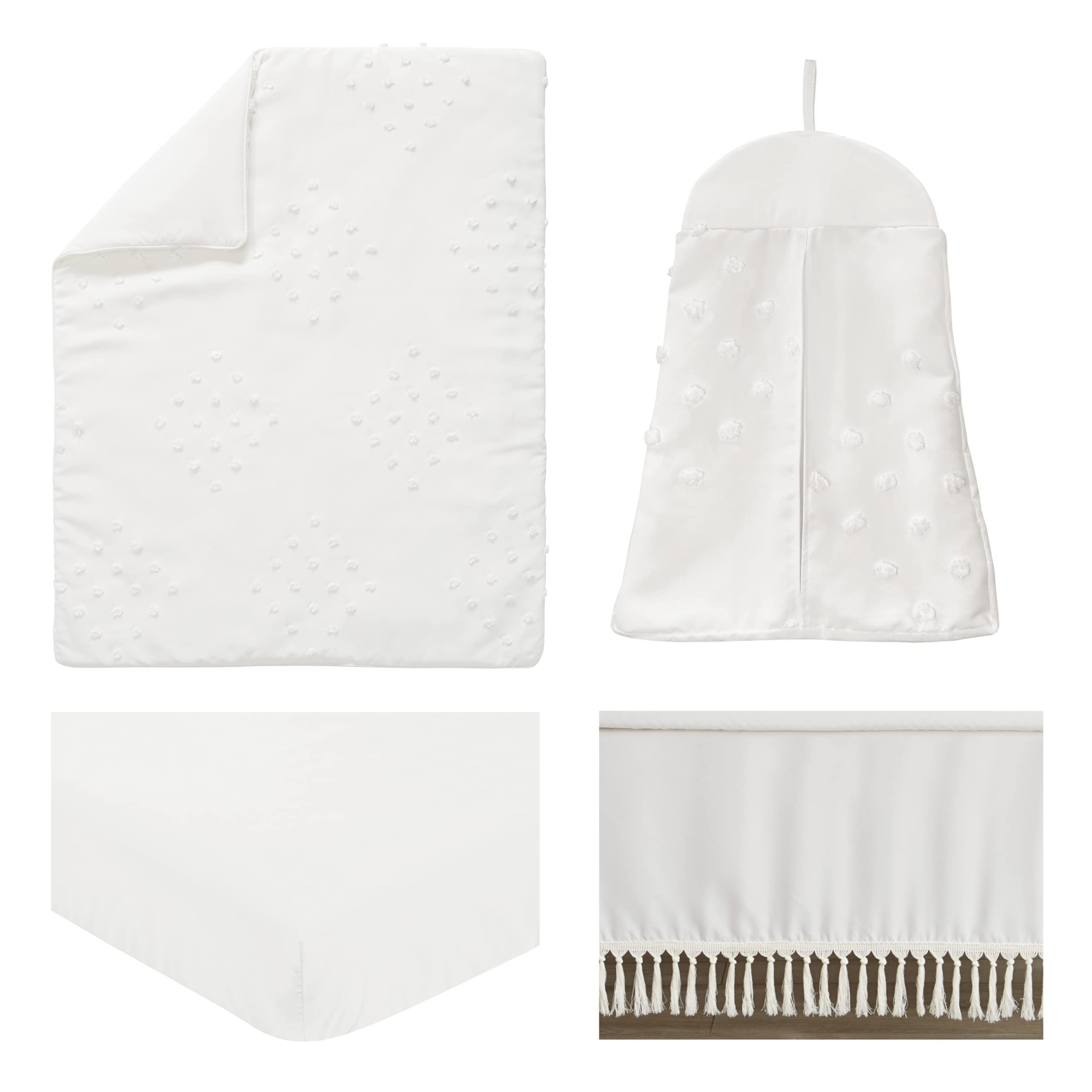 Sweet Jojo Designs Boho Dot Baby Crib Bedding Set - 4 Piece Nursery Set in Ivory Beige Cream - Bohemian Shabby Chic Modern Luxury Farmhouse Style - Perfect for Neutral Gender Nursery, Baby Shower Gift & Newborn Photography Backdrop