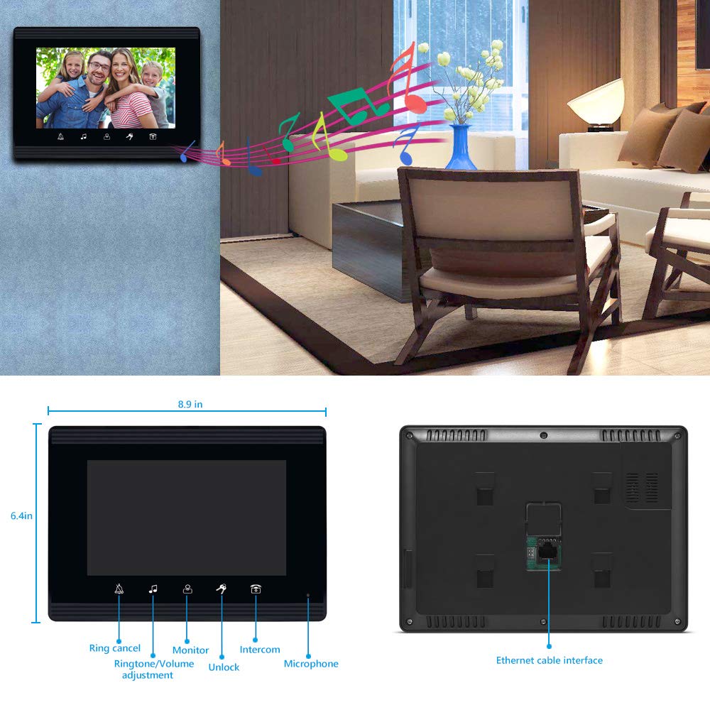 Upgrade 4 Units Apartment Intercom System - 7 Inch Touch Screen Video Door Phone Kit with Ethernet Cable Connection, Single Power Supply & ID Keyfobs for Home Security | Smart Access Control for Apartments, Condos & Gated Communities