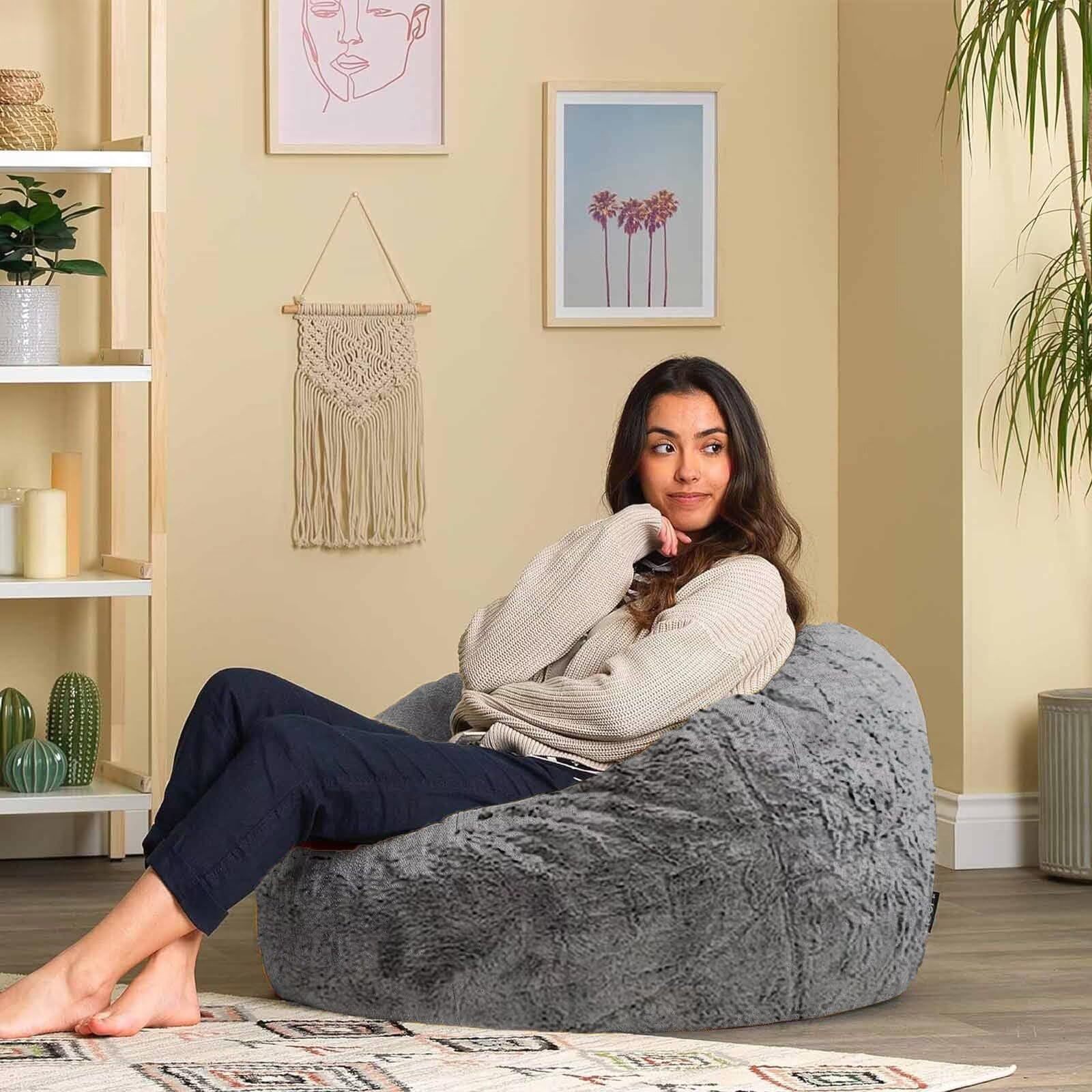 7FT Oversized Bean Bag Chair for Adults & Kids - No Filler, Soft Round Giant Beanbag Sofa - Perfect for Reading, Gaming & Relaxing - Black Lazy Chair Cover