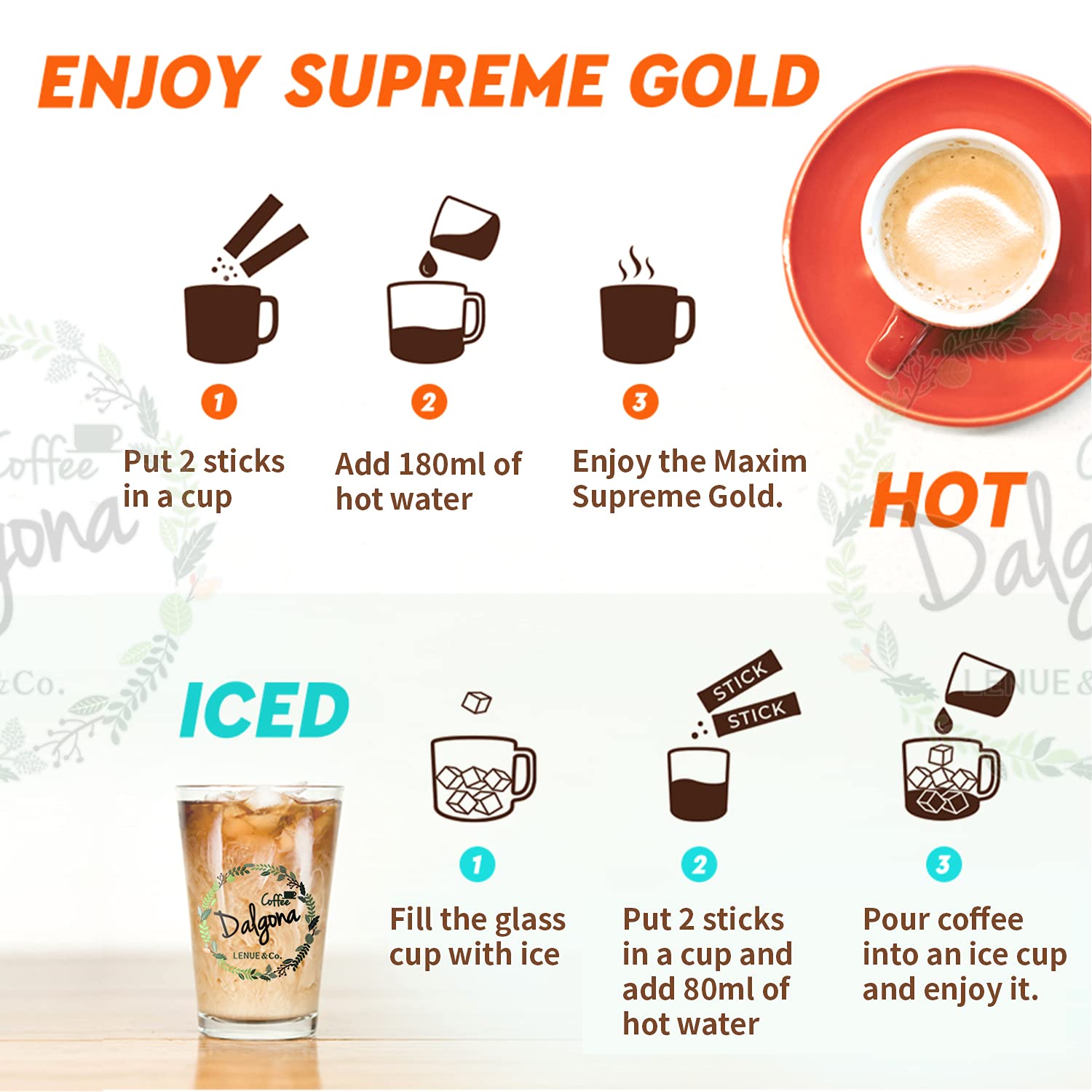 Maxim Supreme Gold Coffee - Premium Korean 3-in-1 Instant Coffee Latte Mix (20 Sticks) - Perfect for Office, Travel & Home Brewing
