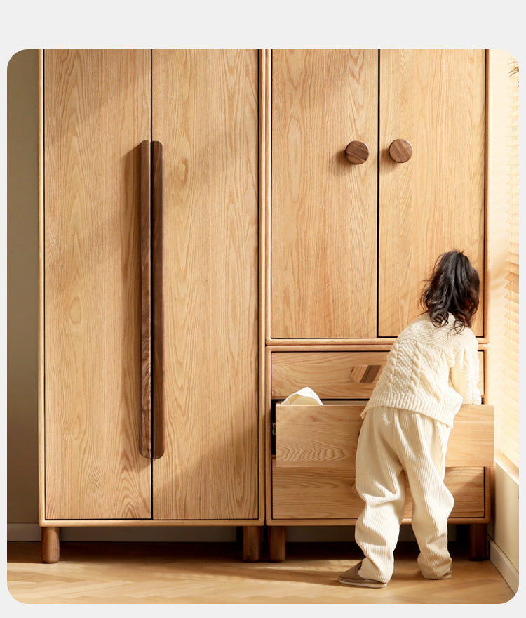 Solid Oak Wood Wardrobe Bookcase - Free Combination for Bedroom, Living Room, and Office Storage