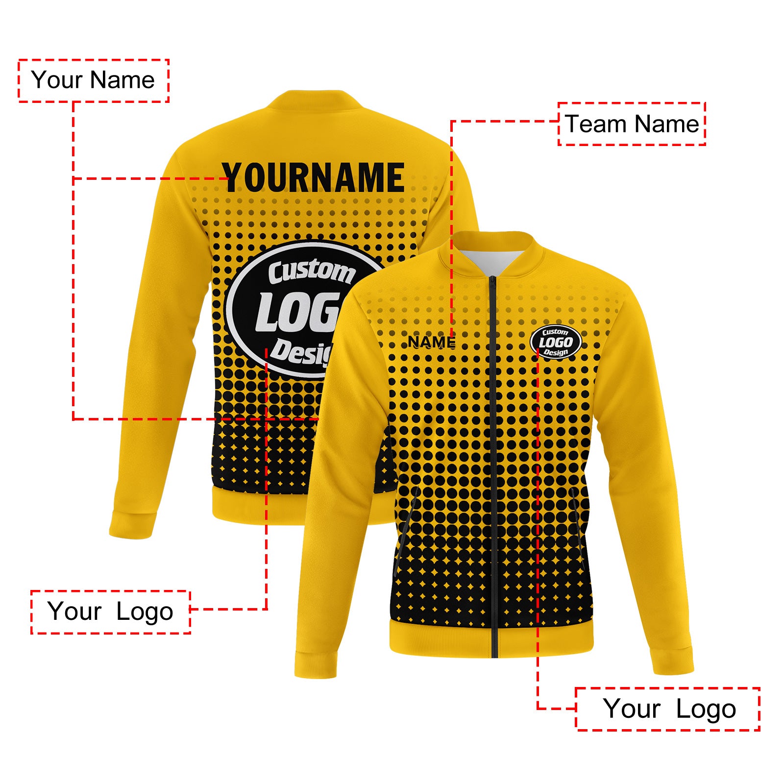 Custom Personalized Bomber Jacket with Full Snap Closure - Varsity Letterman Style Jacket PR092 D020346 - Perfect for School Sports, Casual Wear & Gifts