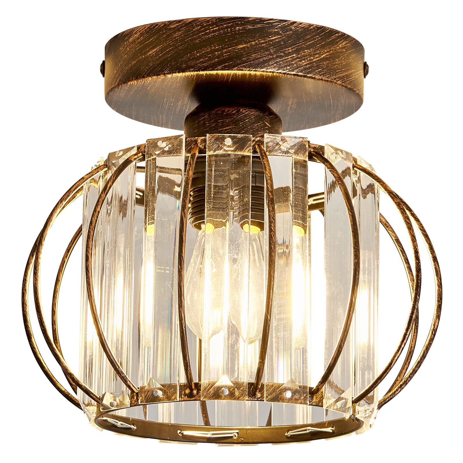 YYJLX Semi Flush Mount Ceiling Light Fixture - E26 Mini Crystal Chandelier in Oil Rubbed Bronze - Small Ceiling Lamp for Entryway, Bedroom, Bathroom, Hallway, Closet & Foyer - Perfect for Modern Home Decor & Ambient Lighting