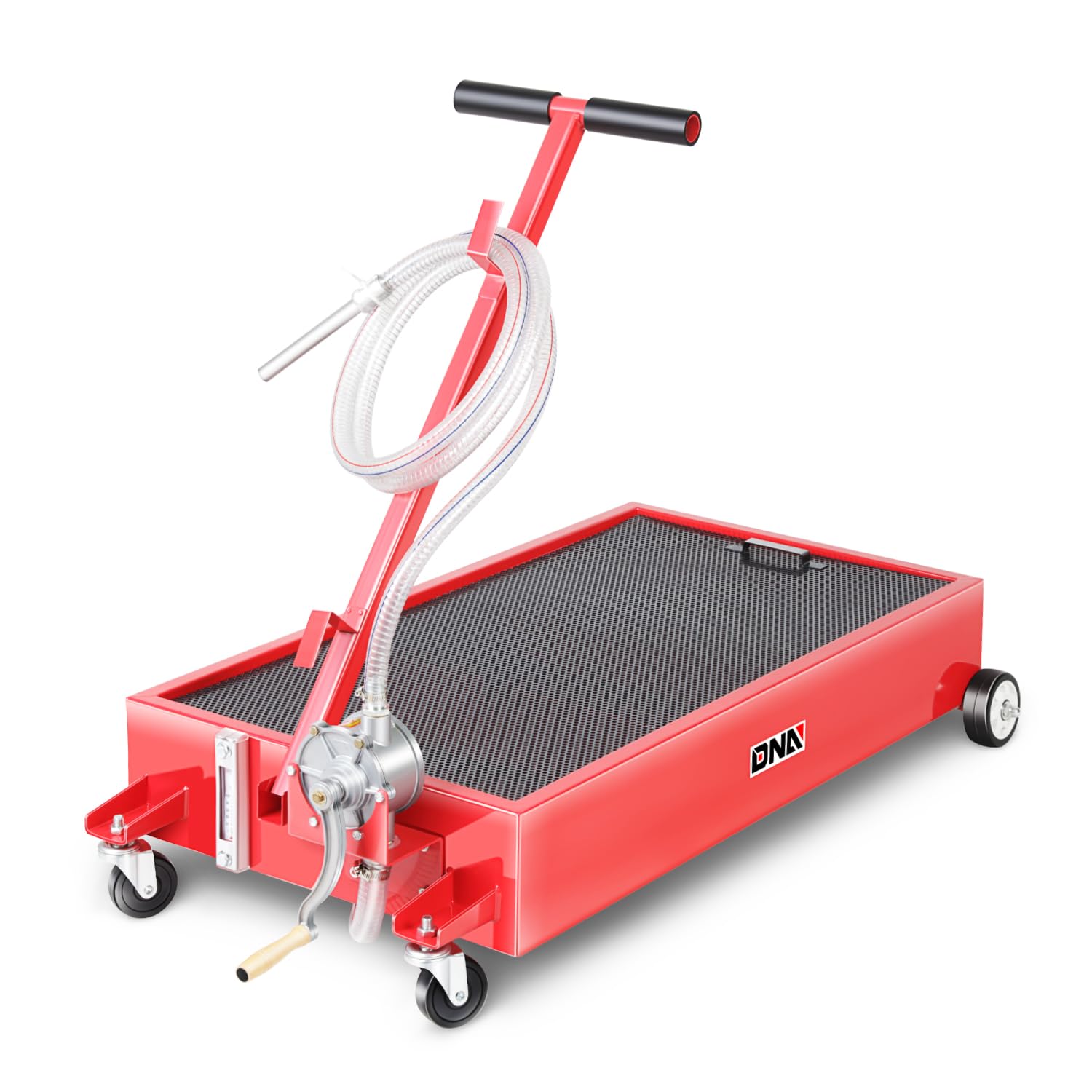 DNA MOTORING 20 Gallon Oil Drain Pan with Pump - Heavy Duty Oil Change Kit with Evacuation Hose & T-Handle - Low Profile Design for Trucks, Buses, RVs - Ideal for Professional Mechanics & DIY Auto Maintenance (TOOLS-00386)