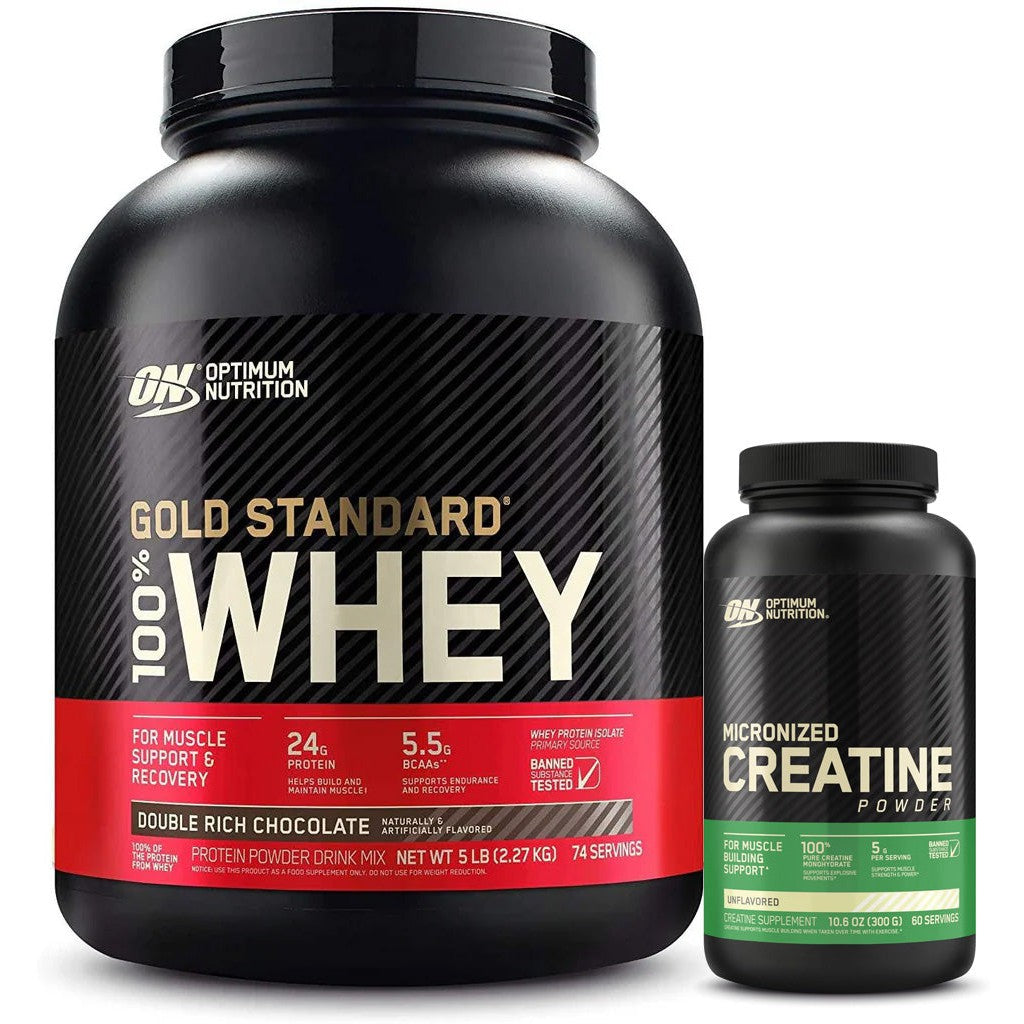 Optimum Nutrition Gold Standard 100% Whey Protein Powder - 5lbs Chocolate Flavor with FREE 300g Micronized Creatine Powder for Muscle Recovery & Post-Workout | Gym Supplement for Men & Women