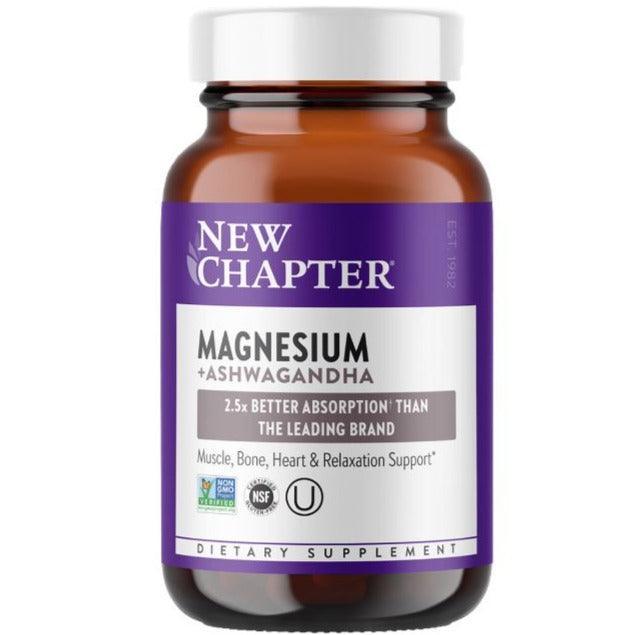 New Chapter Magnesium + Ashwagandha Supplement - 60 Tablets for Stress Relief, Muscle Relaxation & Better Sleep - Supports Daily Wellness & Relaxation