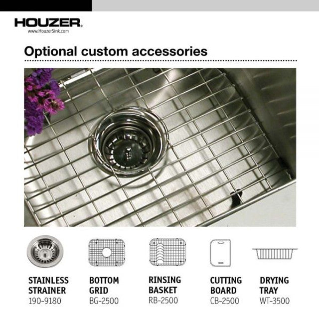 Houzer Glowtone Series 25 Stainless Steel Drop-in Topmount 4-Hole Single Bowl Kitchen Sink 2522 8BS4 1 - Perfect for Modern Kitchens, Easy Installation & Durable Design