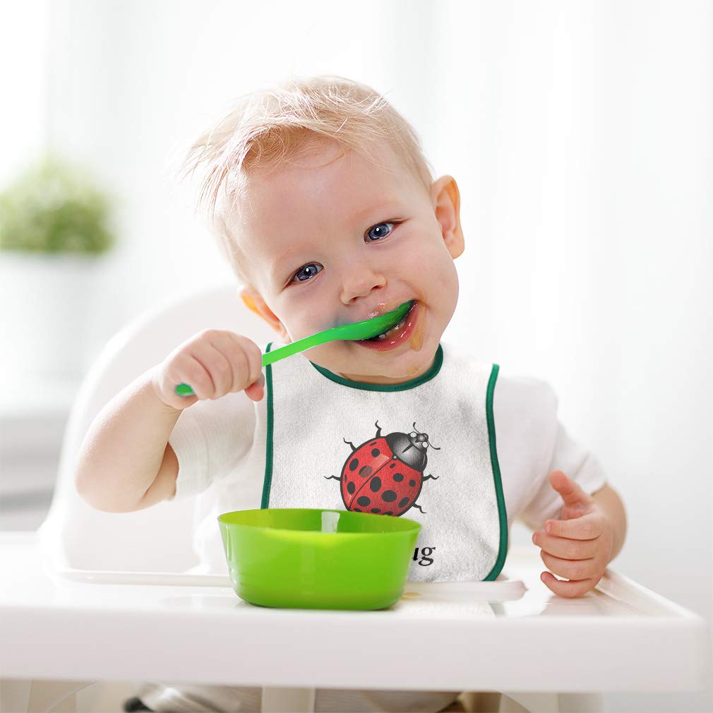 Soft Cotton Baby Bibs & Burp Cloths Set - Ladybug & June Bug Design for Toddler Boys & Girls (White & Green) - Perfect for Feeding Time & Messy Play