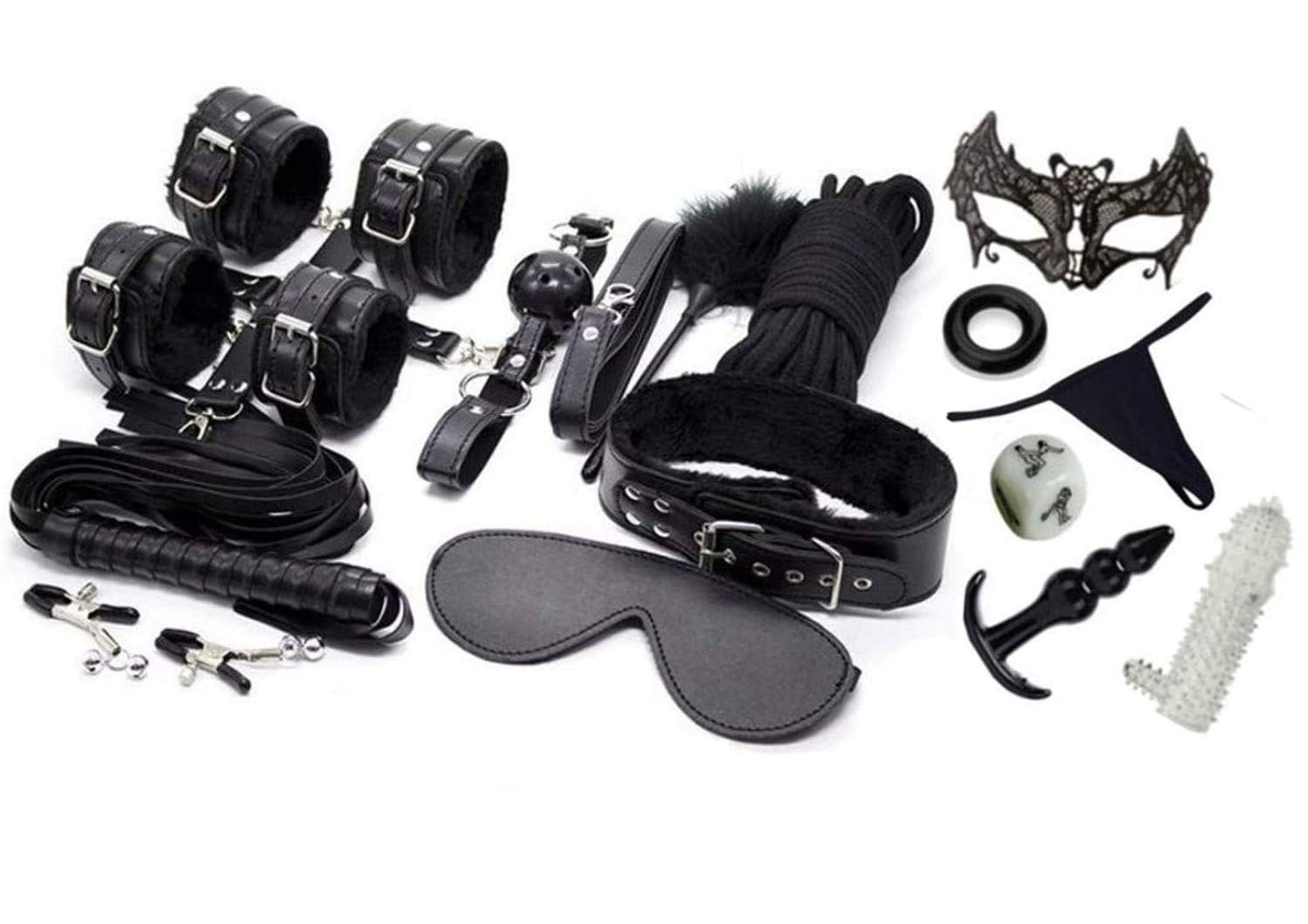 LOVONE 18-Piece Bondage Set for Couples - Handcuffs, Blindfold & Restraints - Perfect for Beginners & Experts - BDSM Sex Toys for Sensual Play & Role Play - Black