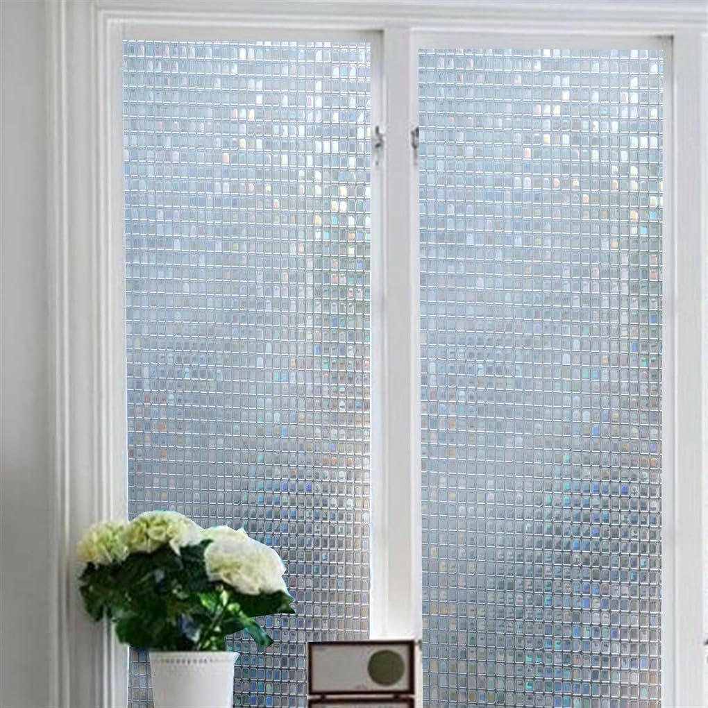 Arthome 3D Mosaic Window Film - 17.5x78.7 Inch Privacy Static Cling Window Tint, No Glue Self-Adhesive UV Protection Film, Removable Rainbow Decorative Window Sticker for Home, Office & Bathroom Privacy