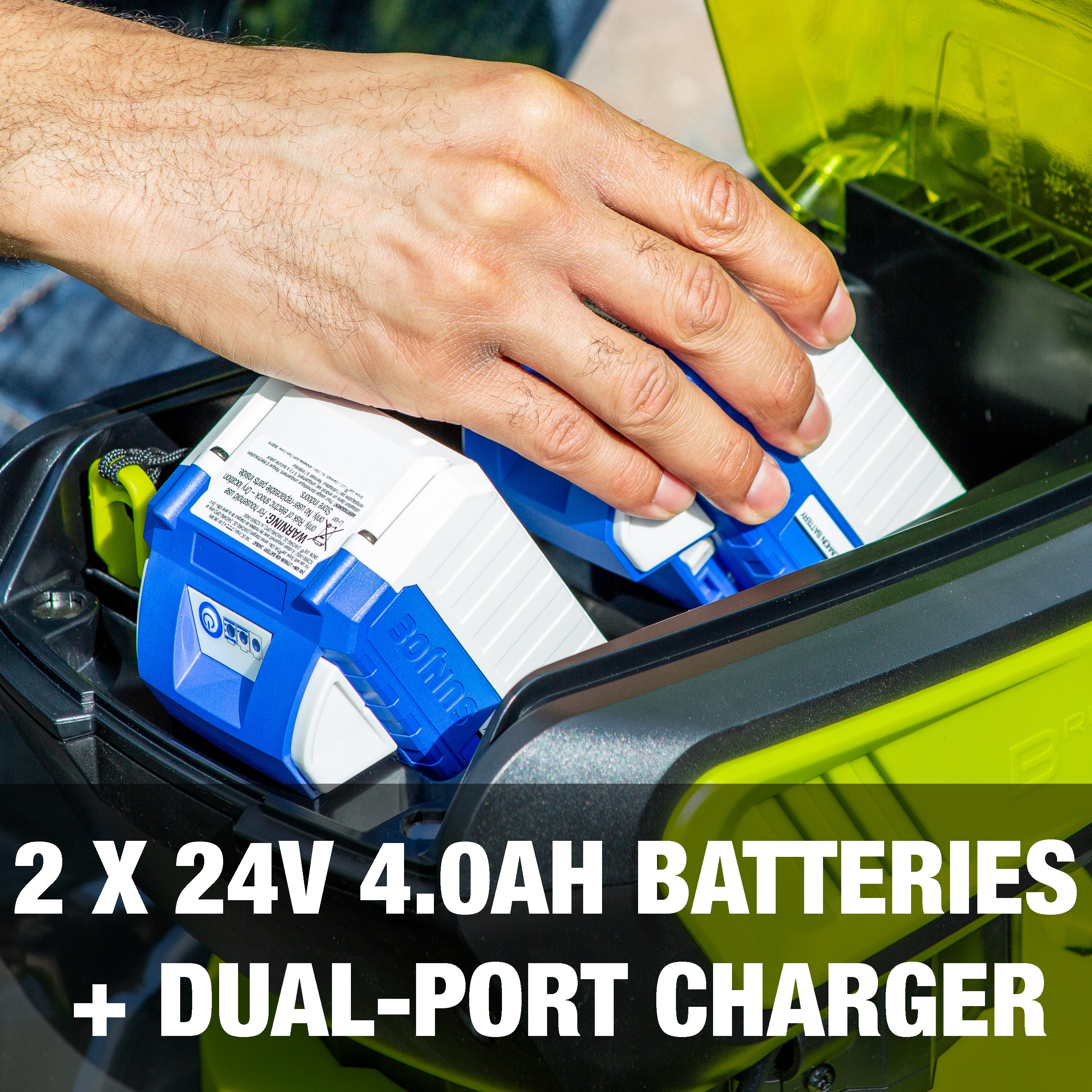 Sun Joe 24V X2 21LMSP 48V Cordless Self-Propelled Lawn Mower with 2 x 4.0Ah Batteries & Charger - 20 Inch Cutting Width, 7 Height Adjustments, Includes Collection Bag & Mulching Plug - Perfect for Medium to Large Yards, Residential Lawn Care & Landscaping
