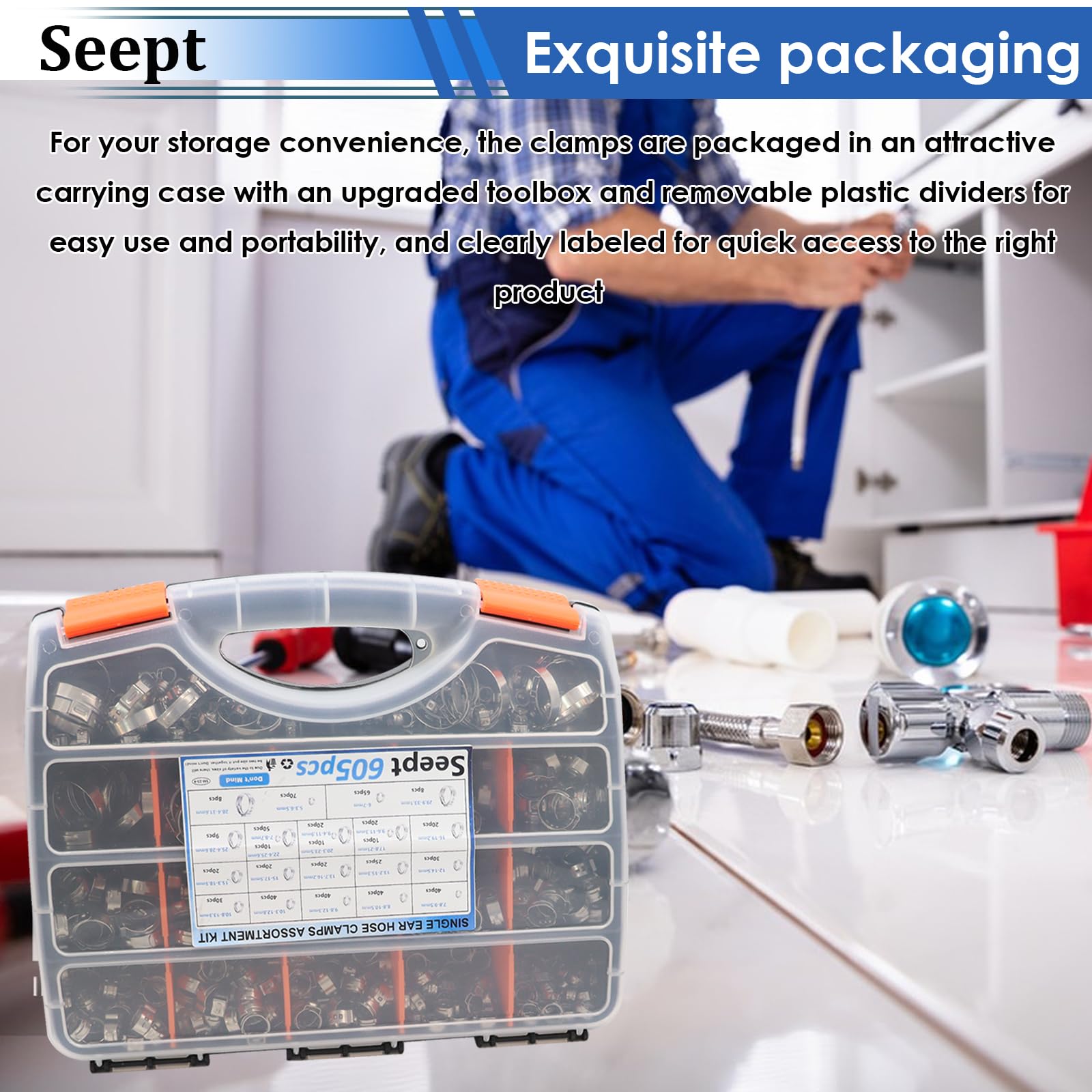 605Pcs 22 Sizes 304 Stainless Steel Single Ear Hose Clamps Assortment Kit (5.3-33.1mm) - Perfect for Automotive, Home Appliance, Water Pipe & Fuel Line - Stepless Crimp Clamps for Secure Leak-Proof Connections