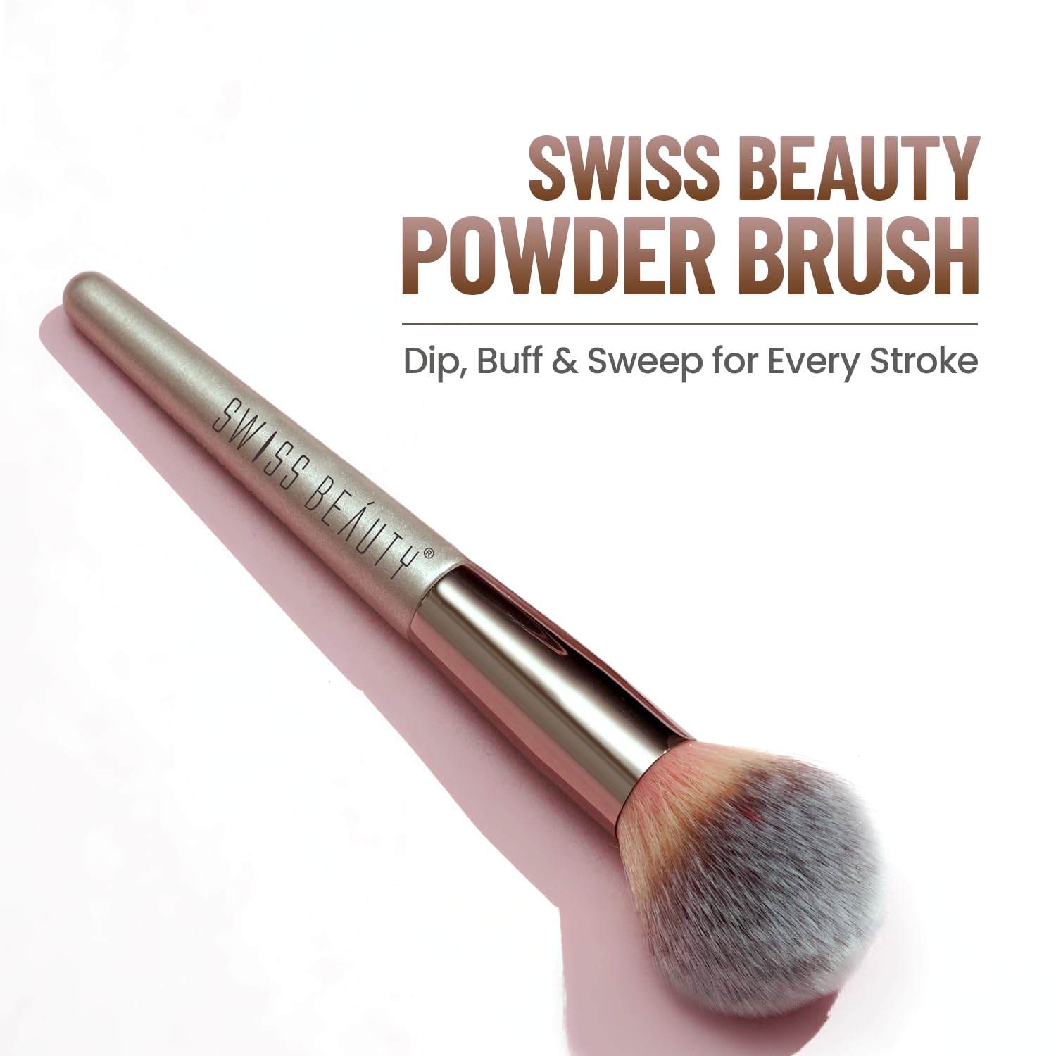 Swiss Beauty Compact Powder Brush - Soft & Dense Kabuki Brush for Flawless Makeup Application - Perfect for Foundation, Blush & Setting Powder (Silver)