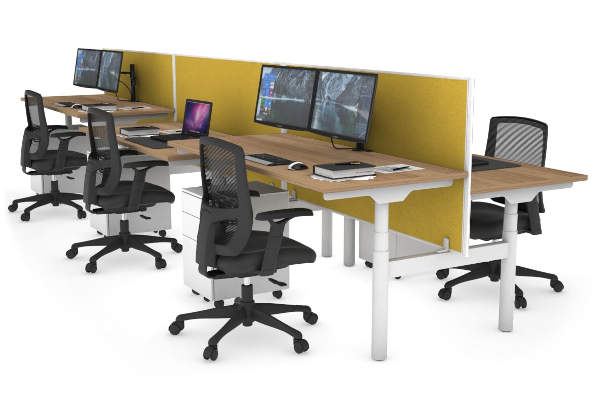 Flexi Premium Height Adjustable 6-Person H Bench Workstation - White Frame [1600L x 700W] - Ideal for Office, Coworking Spaces & Collaborative Work Environments